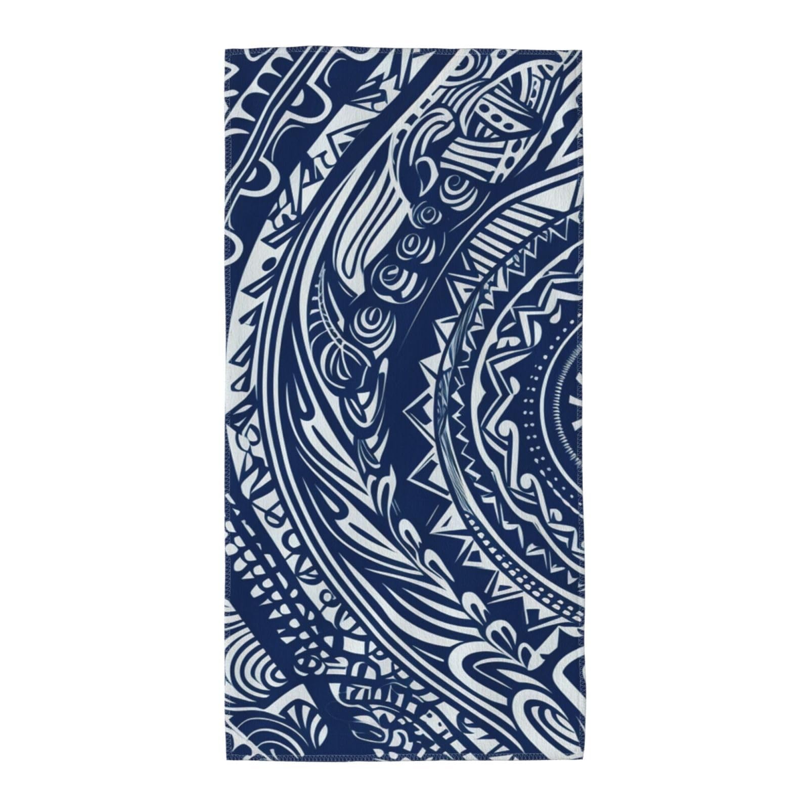 FekiLoot Absorbent Hand Towels 12"X24" Decorative Bathroom Towel Soft Microfiber Face Towel Blue Polynesian Maori Tribal Pattern Dish Kitchen Towels for Bathroom Kitchen Hotel Spa Bath Towels