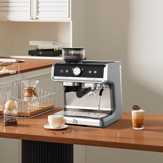 Towallmark Espresso Machine with Grinder, 20 Bar Professional Coffee Maker for Home, Milk Frother, Removable Water Tank, Steam Wand, Perfect for Espresso, Cappuccino, Latte