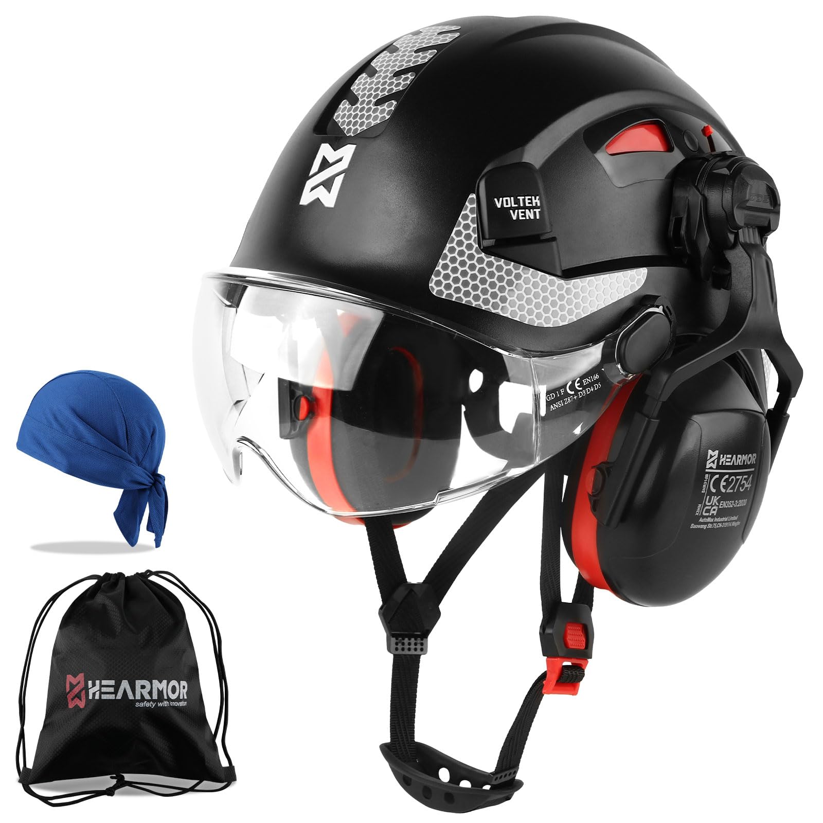 Casque de Protection HEARMOR Blanc avec Ventilation et Visière pour Travail en Industrie et Construction