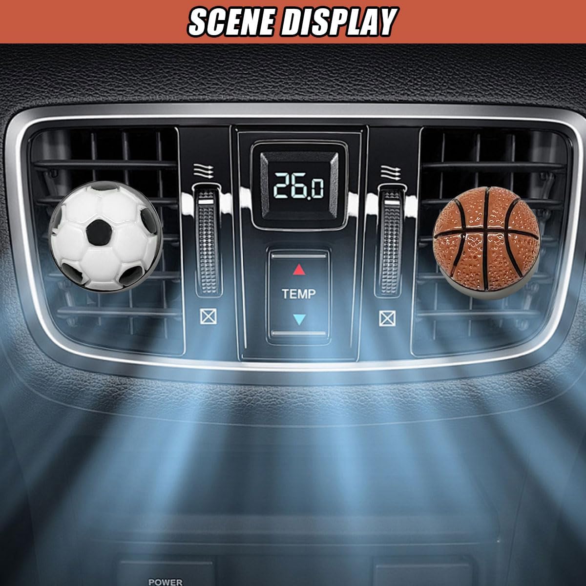 2PCS Cute Ball Car Dashboard Air Vent Trim Clips, Cool Auto Air Outlet Clip, Car Interior Decoration Charm Accessories for Men (Football/Basketball) image 4