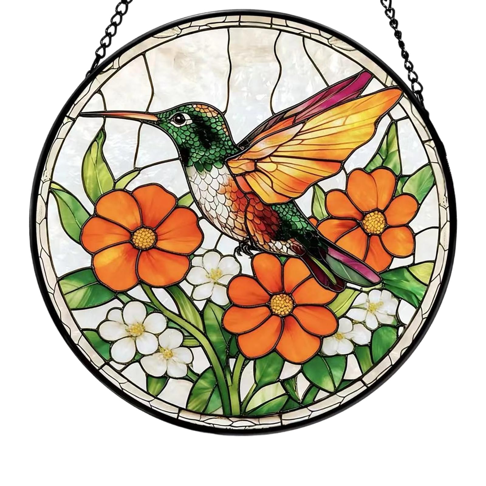hogtnd Stained Glass Sunlight Catcher Flower Bird Pattern Garden Decoration with Hanging Chain for Window Door Wall Living Room Sunlight Catcher