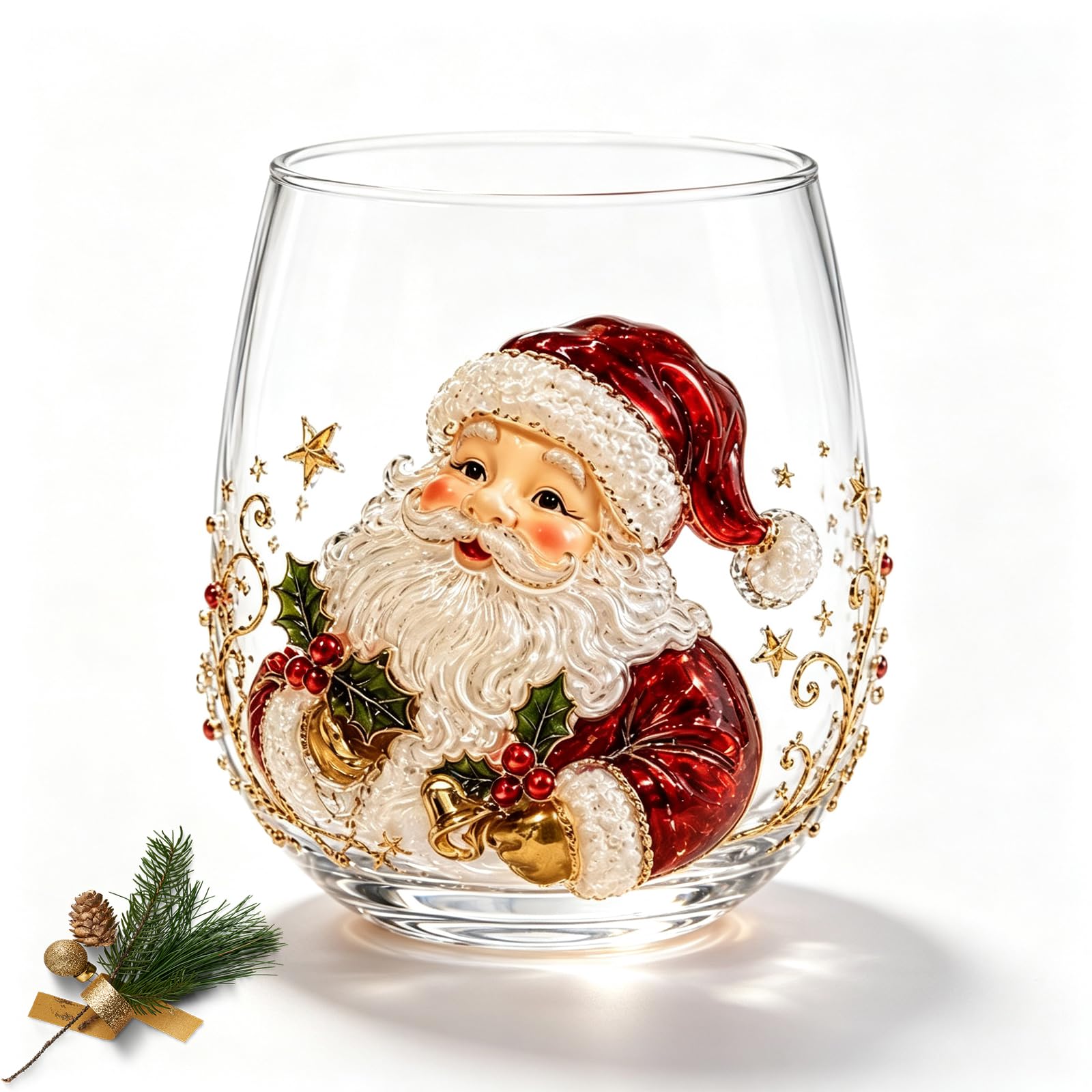 3D Christmas Glass Art Cup, Magical Christmas 3D Glass Cup Collection, Raised 3D Design for Coffee, Tea, Juice, Milk, Xmas Party Home Festive Decor Gifts (#5)