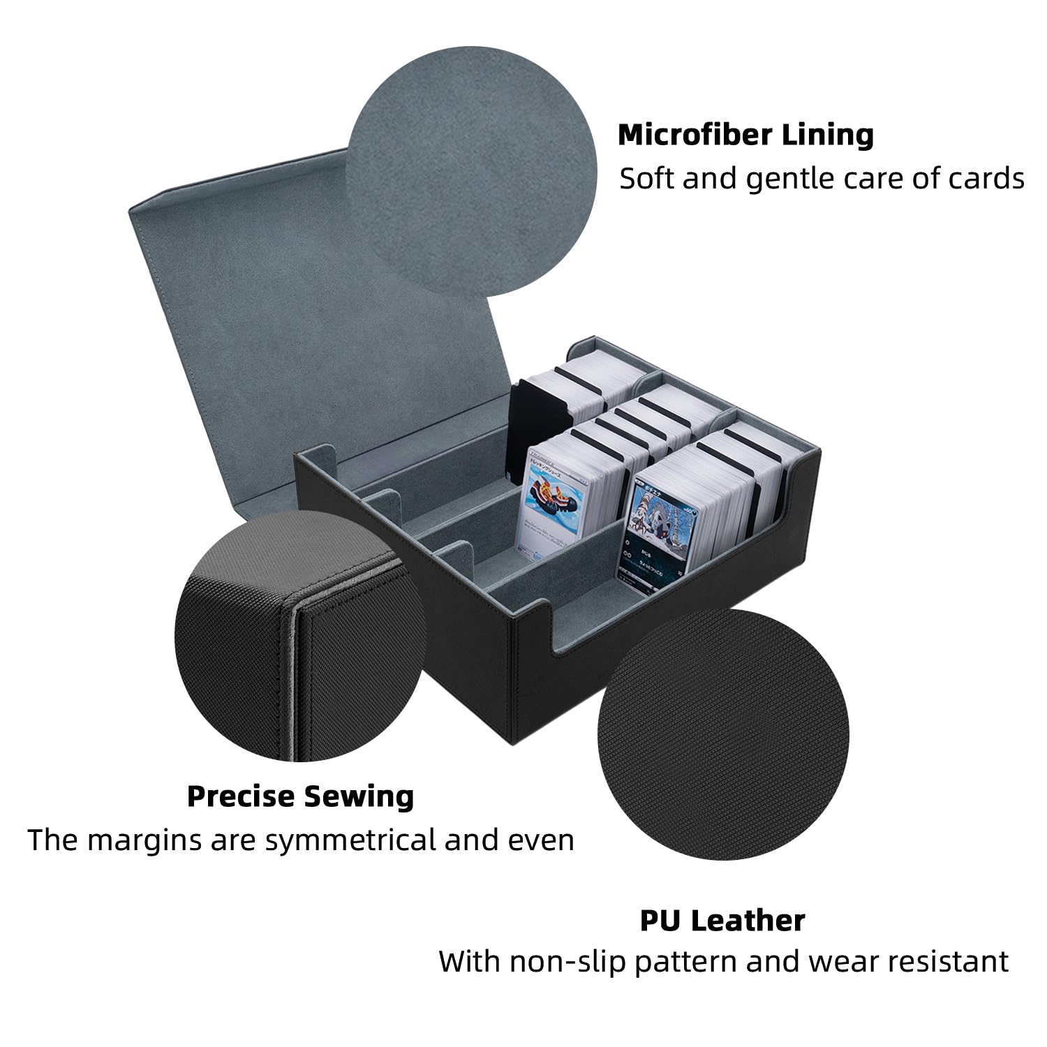 Mcbazel Card Deck Box for MTG 1800+ Cards, Magnetic Holder with 3 Rows and 8 Dividers, Black, Large - Image 4