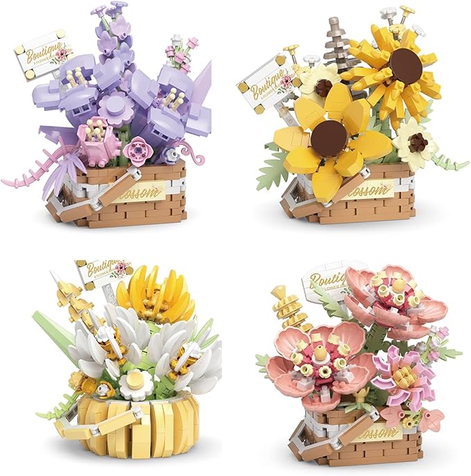 Flower Bouquet Building Block Set - 976 Pcs DIY Artificial Botanical Collection For Home Decoration & Gifts