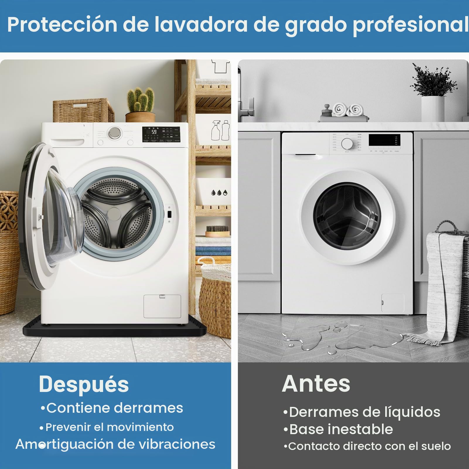 Alfombrilla Grande y Gruesa para Lavadora de 76 cm x 71 cm de Silicona Bajo Lavadora y Secadora Bandeja de Goteo y Drenaje Protector de Piso Antideslizante Flexible Suave Alfombrilla Impermeable con