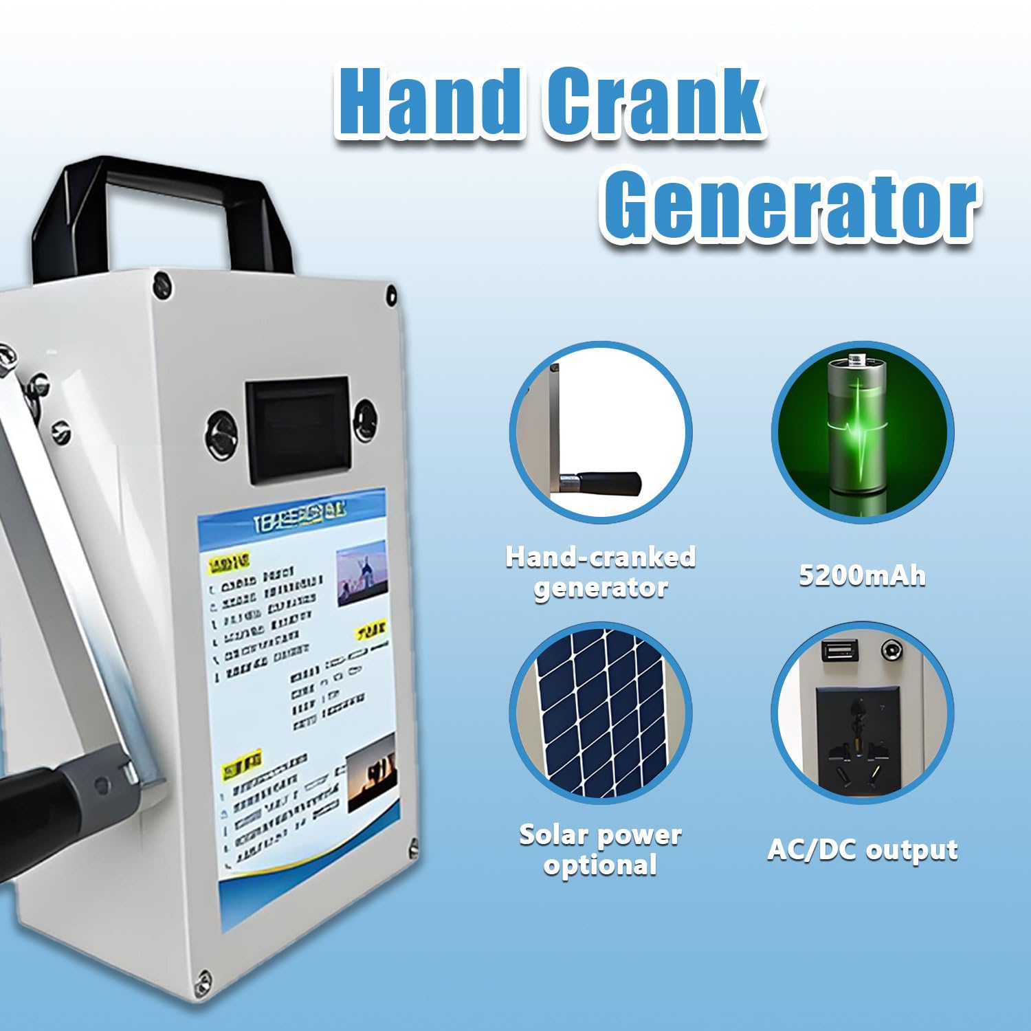 Generador de manivela de 150 W y 220 V, estación de energía portátil con asa Plegable, Cargador de Emergencia de 12 V CC para Camping y Carga de Smartphones 220V150W
