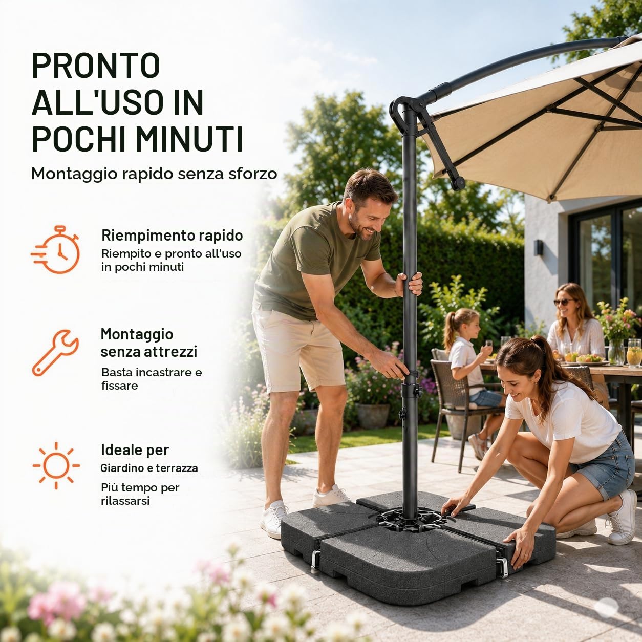 Portaombrelloni per ombrelloni – Pesi per ombrelloni da riempire per croci da terra in plastica – Supporto per ombrellone ombrellone (4 pezzi fino a 80 kg, plastica)