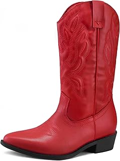 Sponsored Ad - mysoft Women's Western Cowboy Boots Embroidered Mid-Calf Pointed Toe Cowgirl Boot (Available for Regular an...