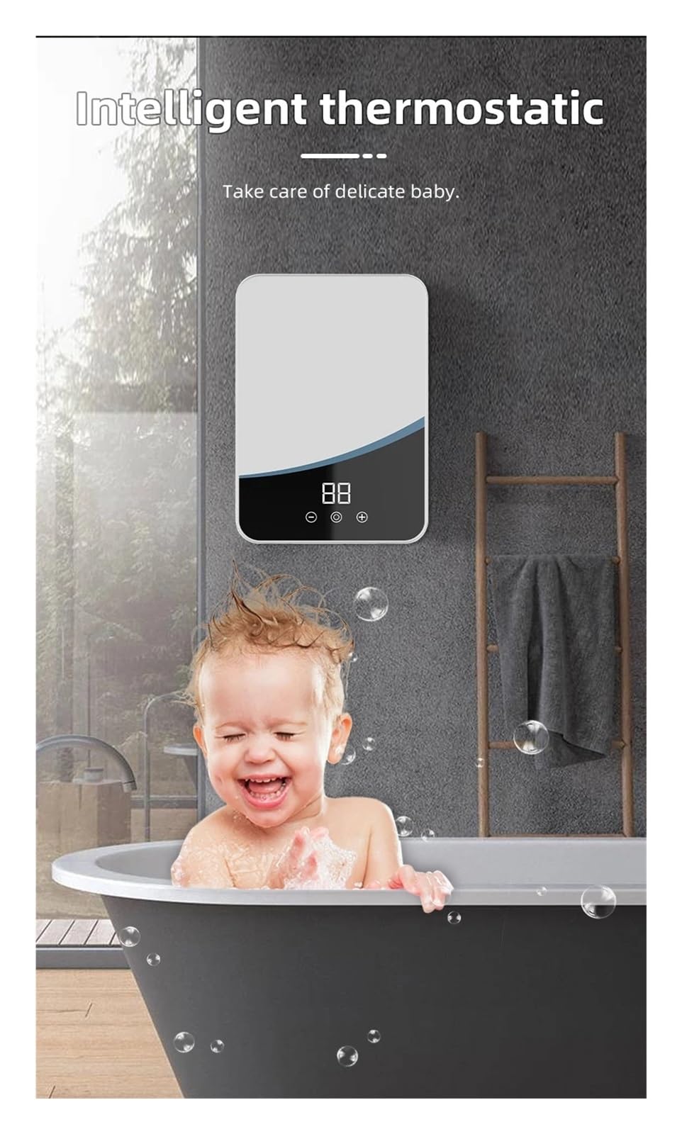 Scaldabagno Elettrico, Scaldabagno Istantaneo Senza Serbatoio for Bagno, Scaldacqua Elettrico Istantaneo da 5,5 KW con Protezione Automodulante E Surriscaldamento