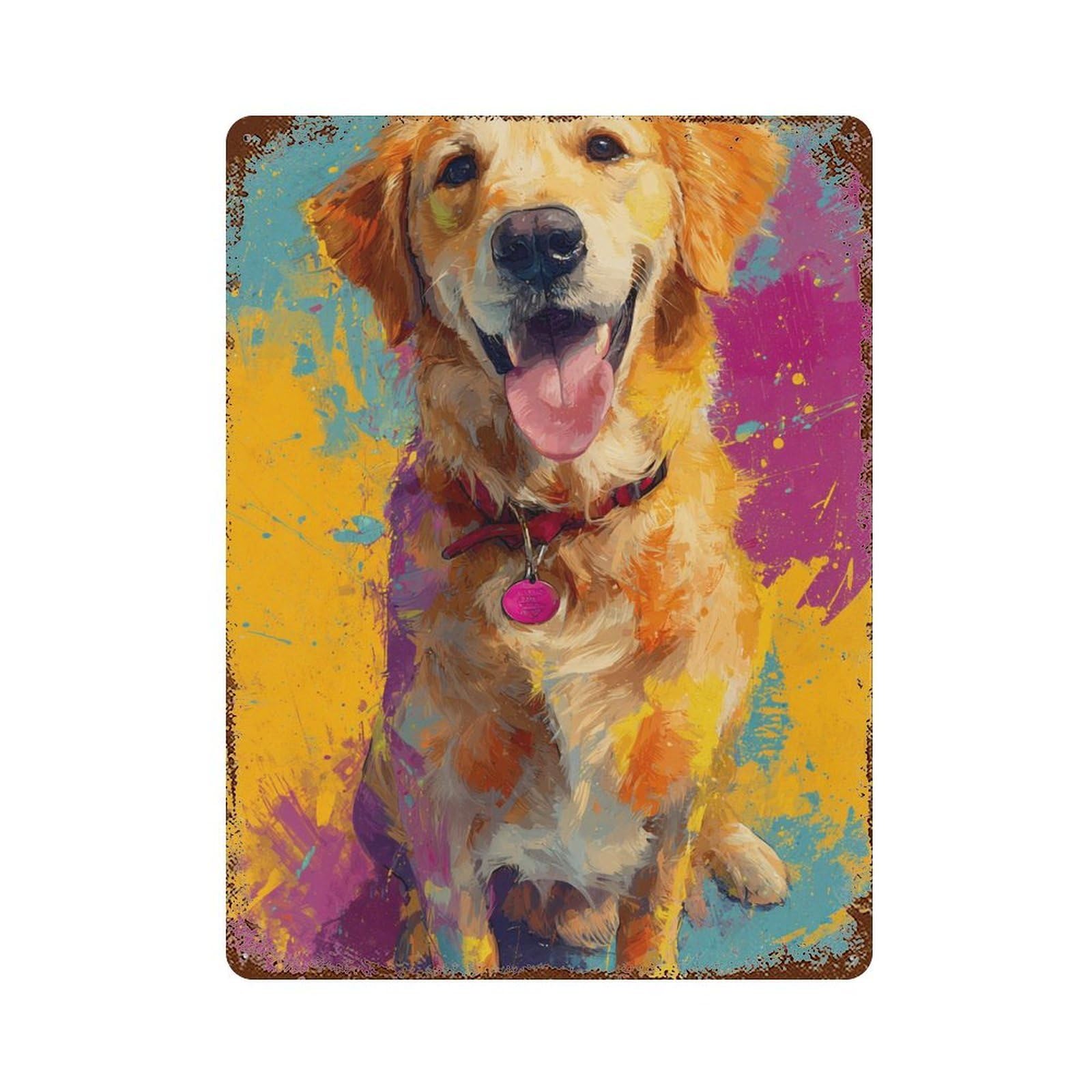 Golden Retriever Art Print -1 15.7"x11.8" Weathered Tin Sign, Shabby Chic Decor for Farmhouse, Kitchen And Entryway Decor