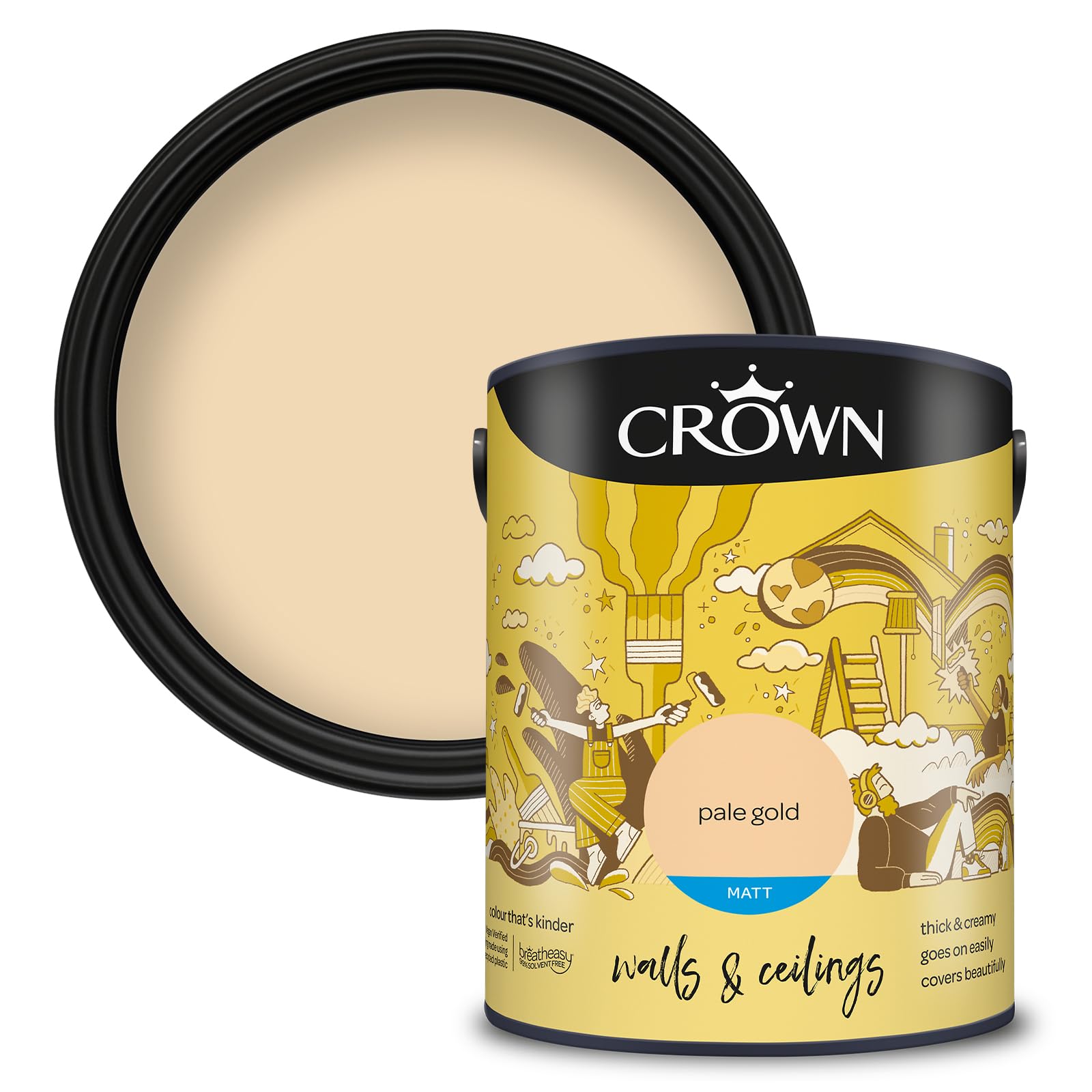 Crown Walls & Ceilings Emulsion Paint 5L Pale Gold Matt