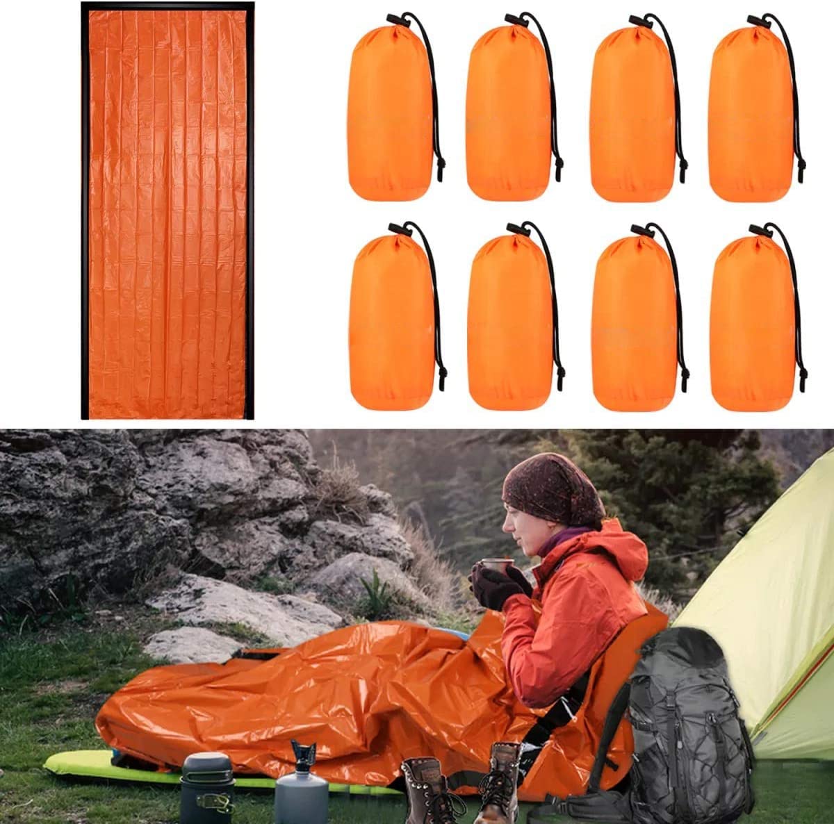 Notfall-Überlebensschlafsack, Thermo-Schlafsack, wasserdicht, leicht, tragbar, für Camping, Wandern, Outdoor-Abenteuer, Aktivitäten und Obdachlosenhilfe, 4 Stück