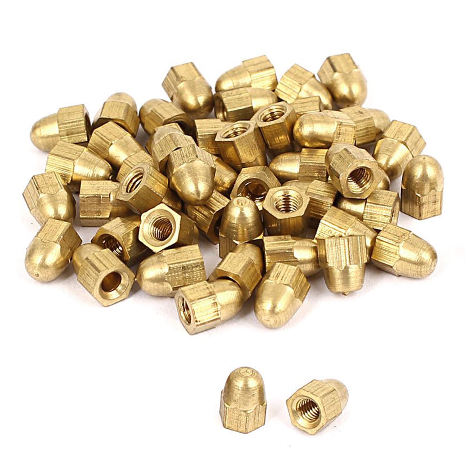 Unifizz Acorn Hex Cap Nuts,49Pcs M3 Dome Nuts Brass Hexagon Decorative Cap Nut for Screws Bolts Brass Tone