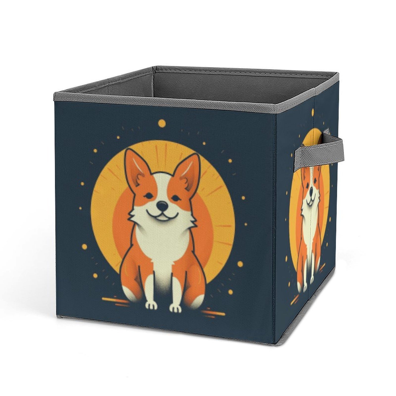 JTREHY Playful Corgi Storage Bins Sturdy Large Capacity Folding Sorting Boxes Convenient Stable Storage Box Collapsible Fabric Storages Cubes Organizer with Handles