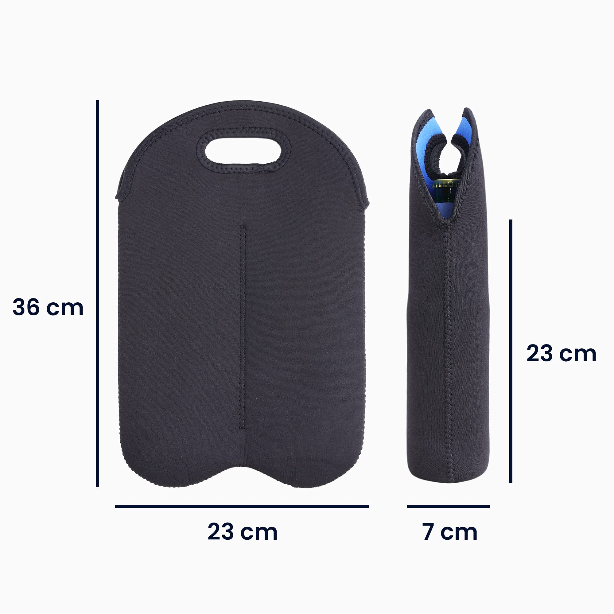 kwmobile Set 1x Borsa Porta Bottiglie in Neoprene nero/blu - Bottle