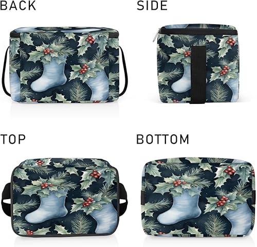 Miniatura 4 de Bolsa de almuerzo aislada con temática clásica navideña, reutilizable, bolsa de almuerzo cuadrada para adultos y hombres, lonchera más fresca para