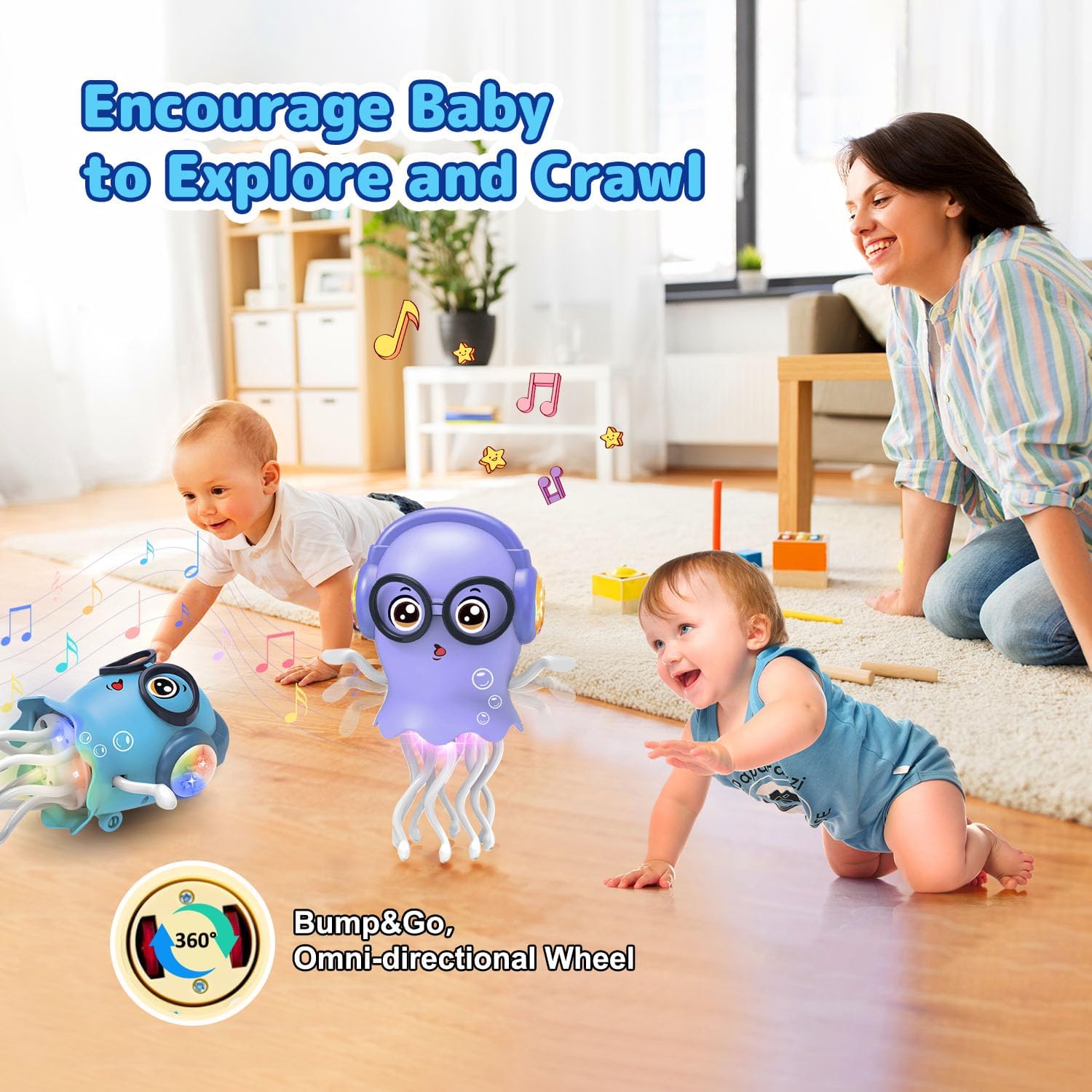 Baby Toy Jellydancer, Crawling Jellydancer Tummy Time Toy Kids Fidget Toy for Girls 3-6 Boys 6-12,Magic Dancing Loud Music Crawling Toys for 3 4 5 6 7 8 Year Old Children Birthday Gifts
