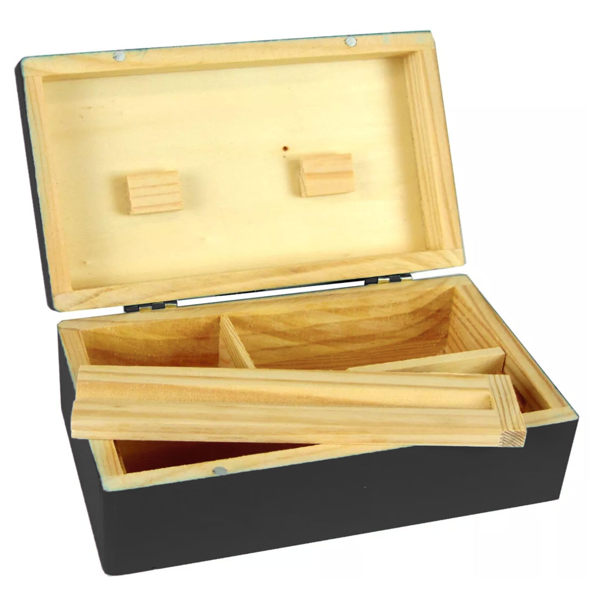 Ember Edge Premium Wooden Rolling Box for King Size Papers – Handcrafted Tobacco Rolling Gift Box with Storage Compartments Gift for Smokers Christmas Fathers Day Frinds (BLACK)