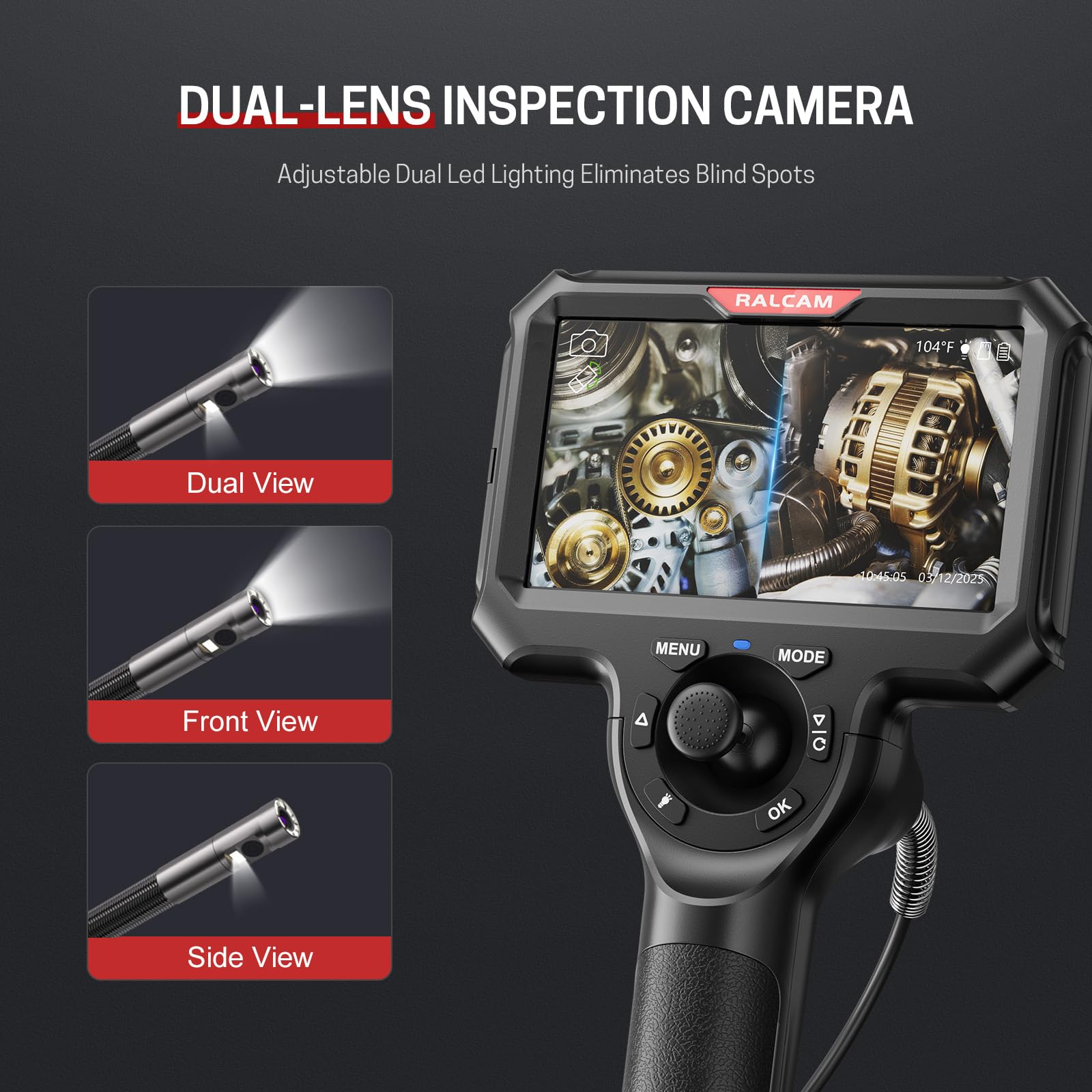 Ralcam 4-Way 360° Articulating Borescope for Mechanic Automotive HVAC Wall — Amazon image 3