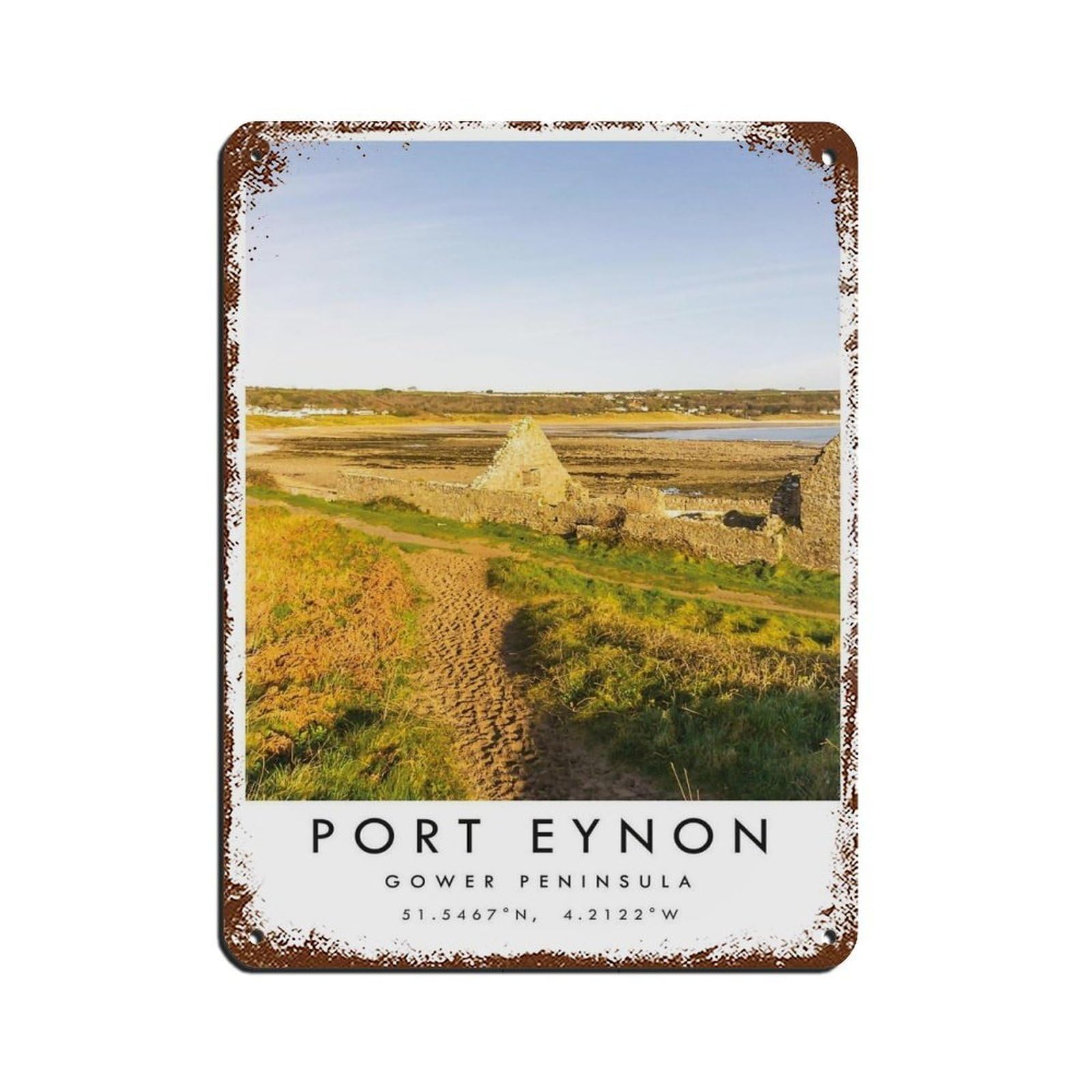 Port Eynon Travel,Gower Peninsula Poster Retro Poster Metal Tin Sign Chic Art Retro Iron Painting Bar People Cave Cafe Family Garage Poster Wall Decoration 12x16inch(30x40cm)