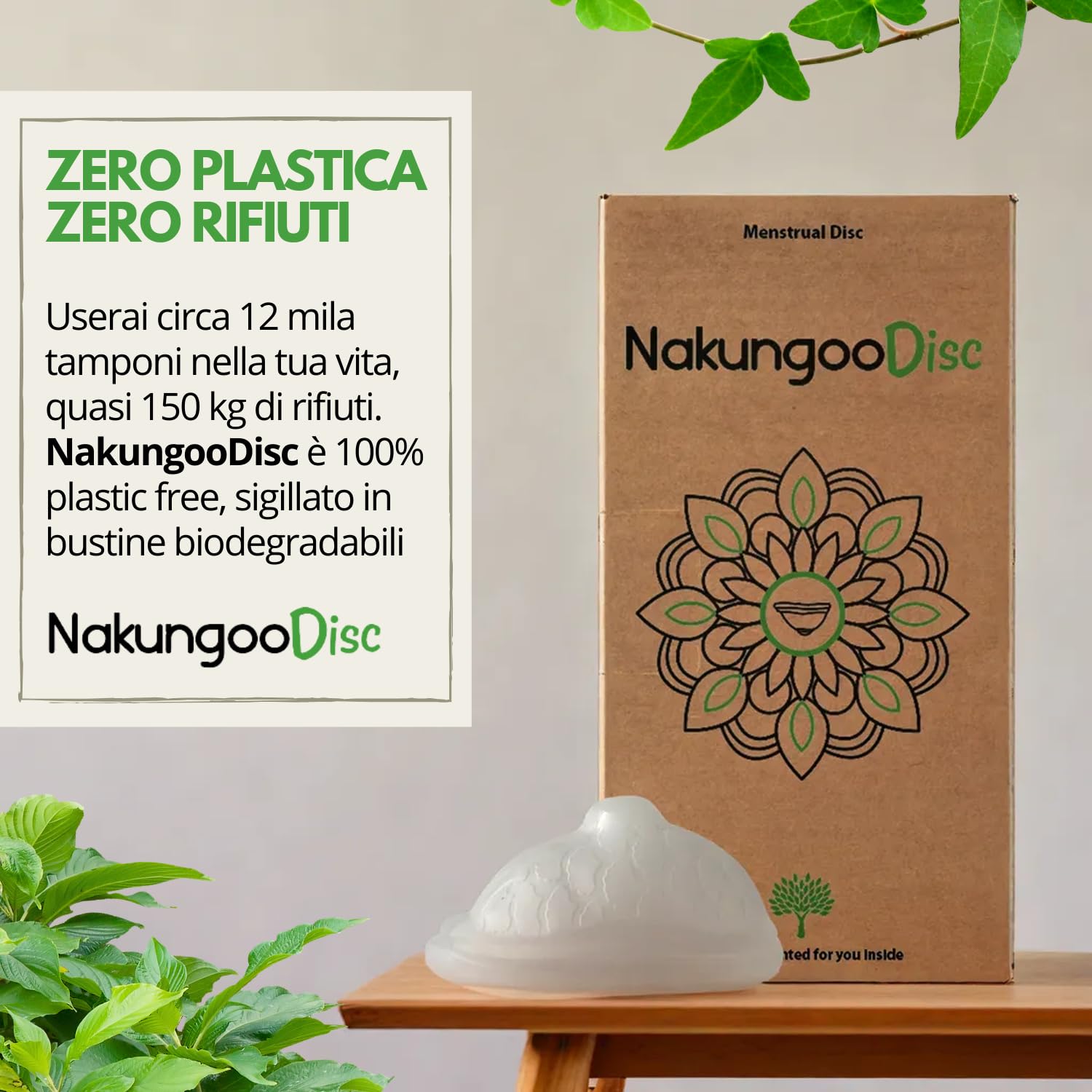 Nakungoo Disc Disco Mestruale Morbido 100% Silicone Medicale Certificato, Riutilizzabile, per Rapporti Sessuali | Kit 2 Misure (S e L) per Flusso Abbondante e Leggero con Sterilizzatore ed Accessori