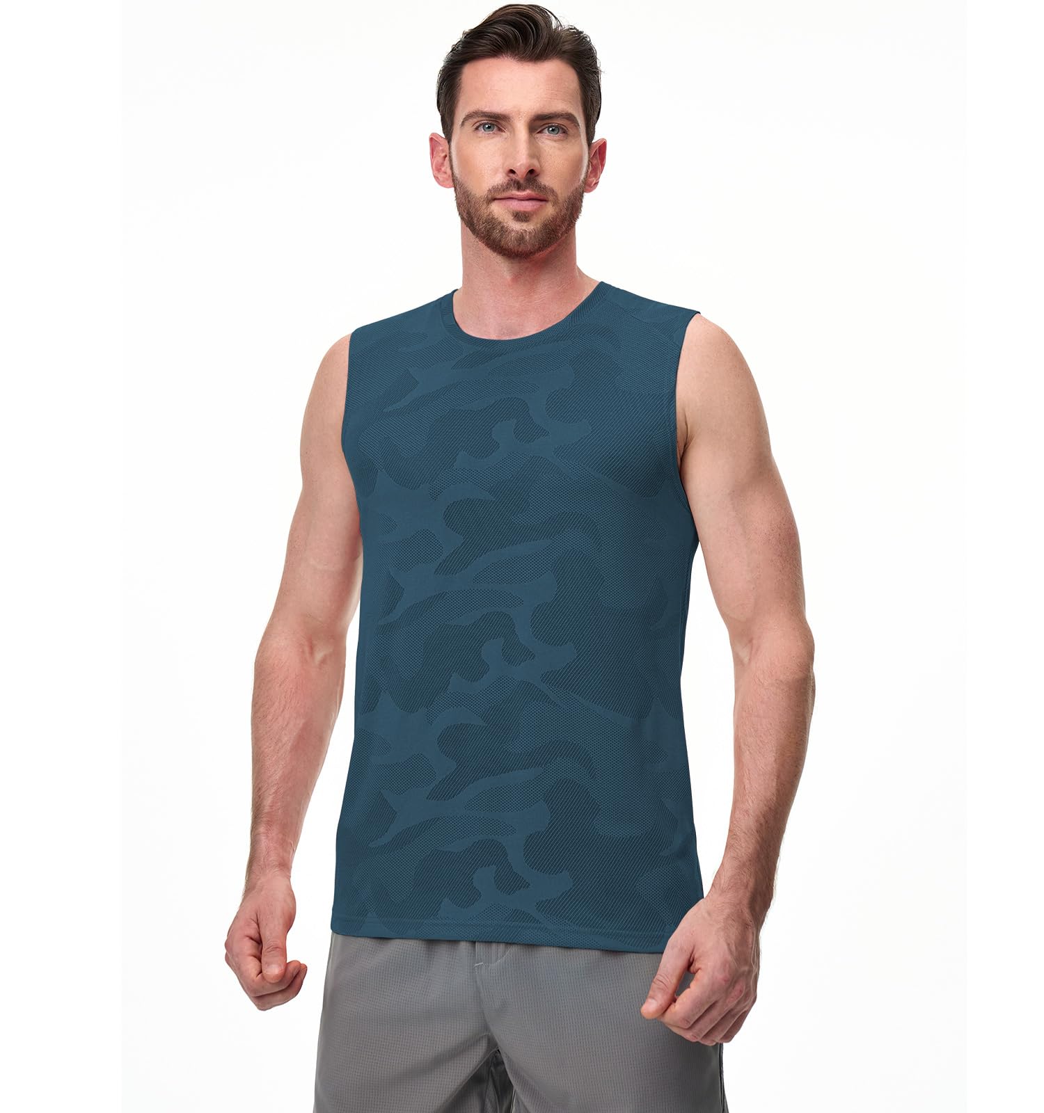 Superora Paquete de 3 chalecos deportivos para hombre, sin mangas, de secado rápido, para correr, entrenamiento, malla transpirable con patrón de camuflaje jacquard