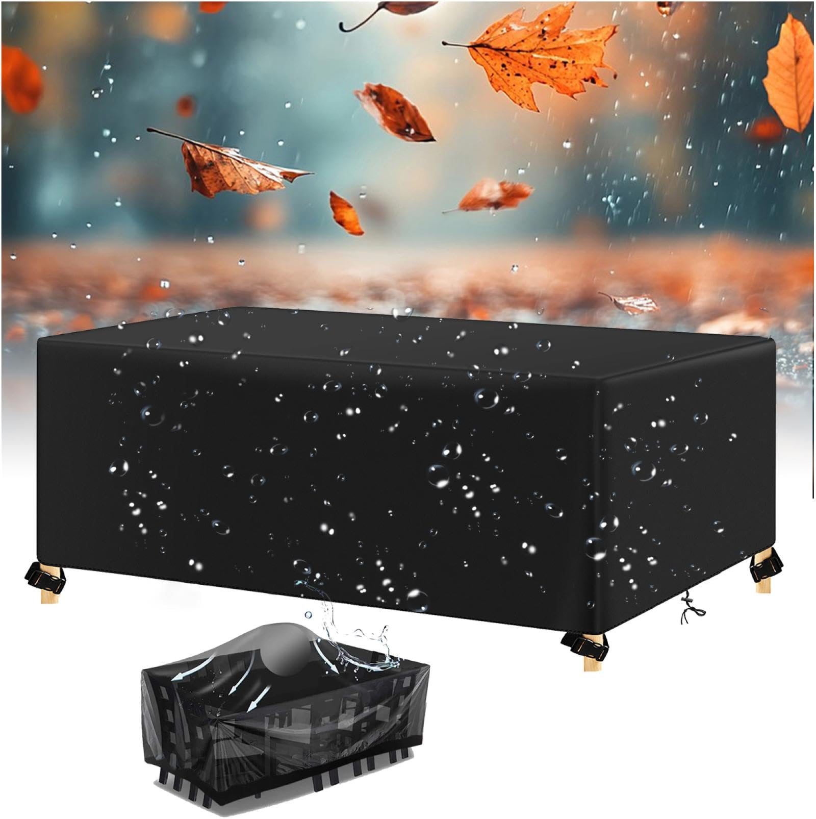 AJALGZ 245x95x75cm/LxWxH Garden Furniture Cover Waterproof Outdoor Garden Table Cover Rectangular, Heavy Duty 420D Oxford PU Coating Anti UV Rattan Furniture Covers - Black