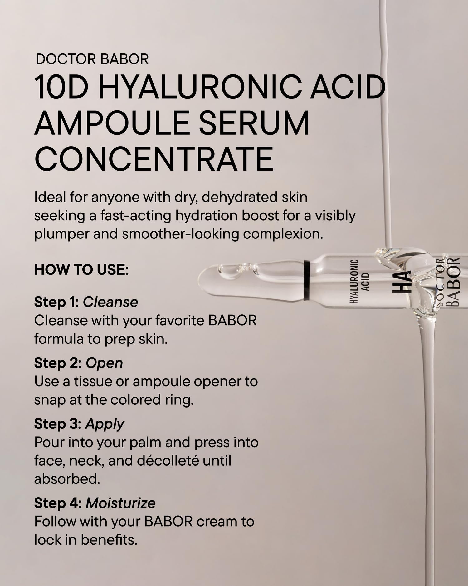 DOCTOR BABOR 10D Hyaluronic Acid Ampoule Serum Concentrate, 7-day Moisture Treatment, Plumper Fresher Complexion with Intensive Moisture, Minimize Wrinkles, Radiantly Glowing Skin