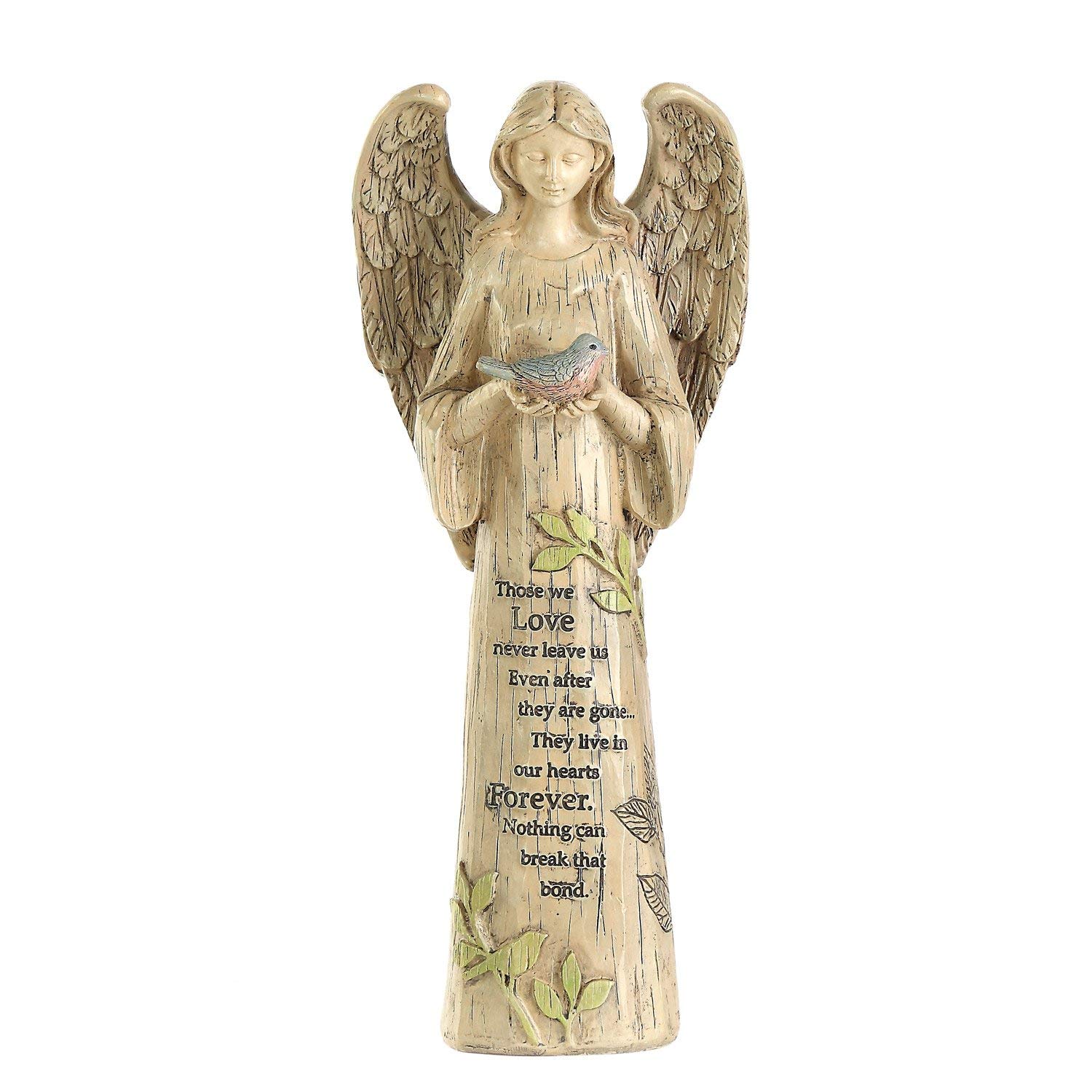 Photo 1 of Memorial Angel Statue with Bird, Sympathy Gift for Loss of Loved One, 10 Inch Hand-Painted Polystone Angel Figurine for Garden, Cemetery & Home Remembrance Decor