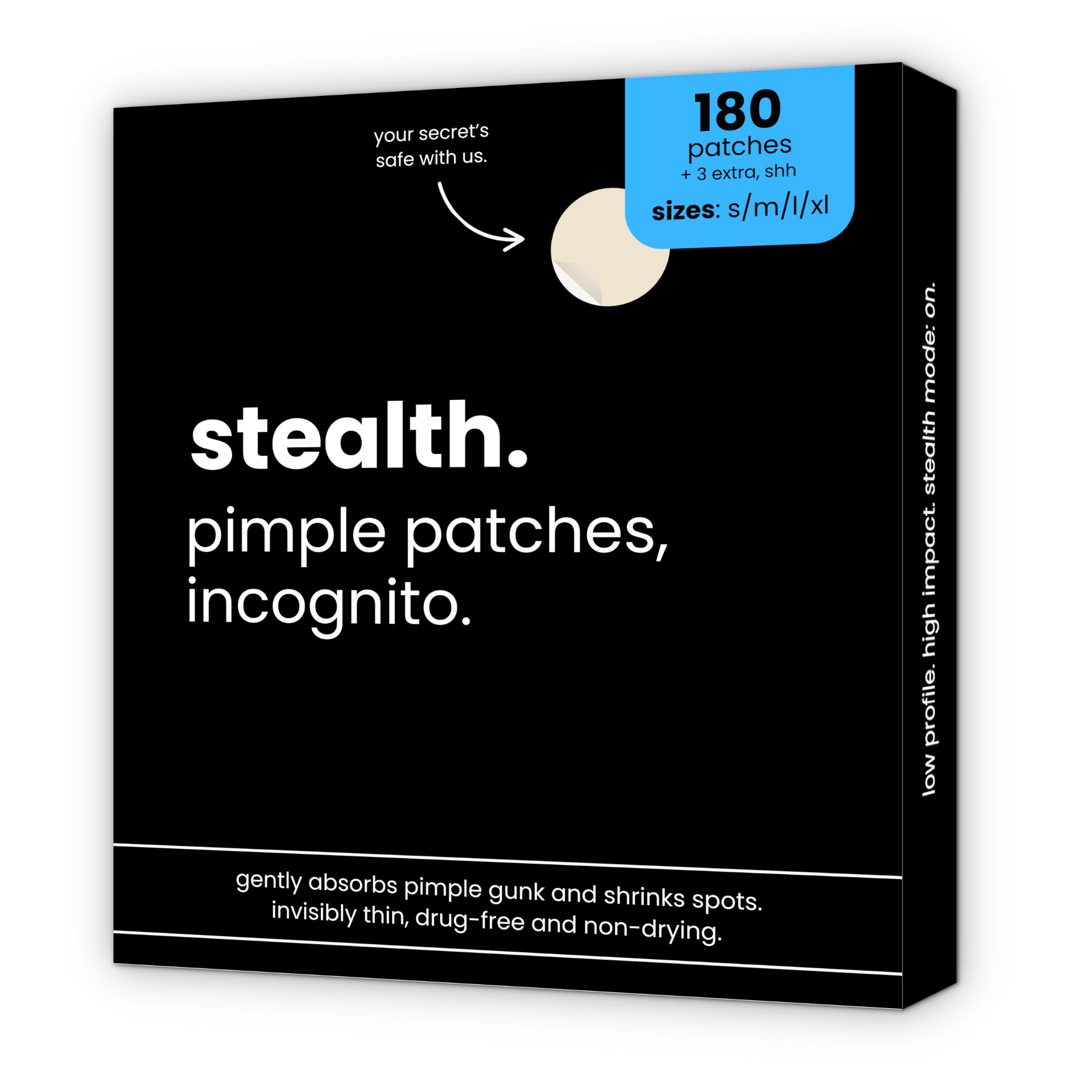 STEALTH Pimple Patches – Acne Patches | Hydrocolloid Patches | Invisible Spot Stickers | Salicylic Acid, Tea Tree Oil & Centella | Cover Zits & Blemishes (180 Count (Pack of 1))