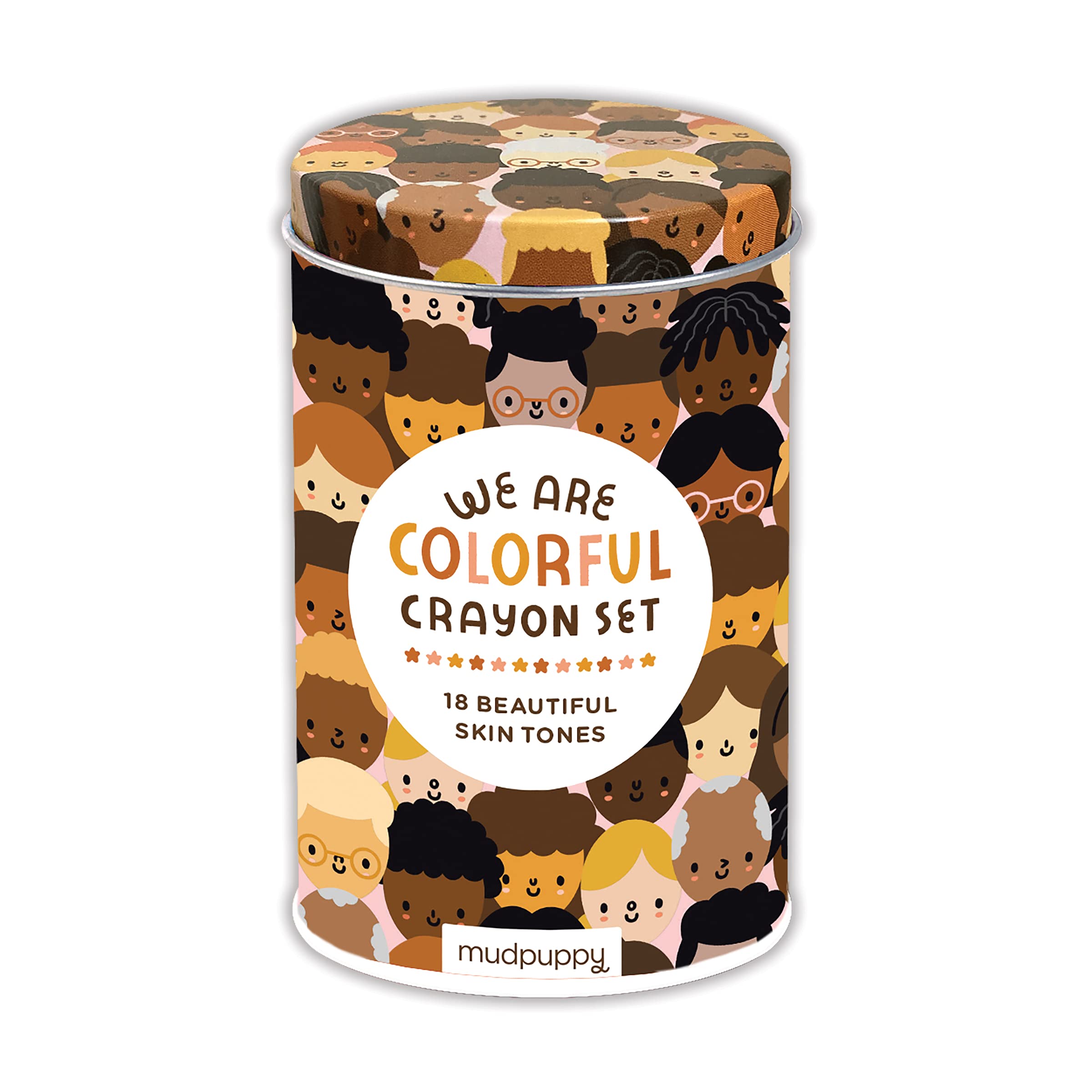 Mudpuppy We Are Colorful Skin Tone Crayon Set from, Includes 18 Crayons, Beyond Just Peach and Brown!, Tin package makes for a great gift!, Ages 3+