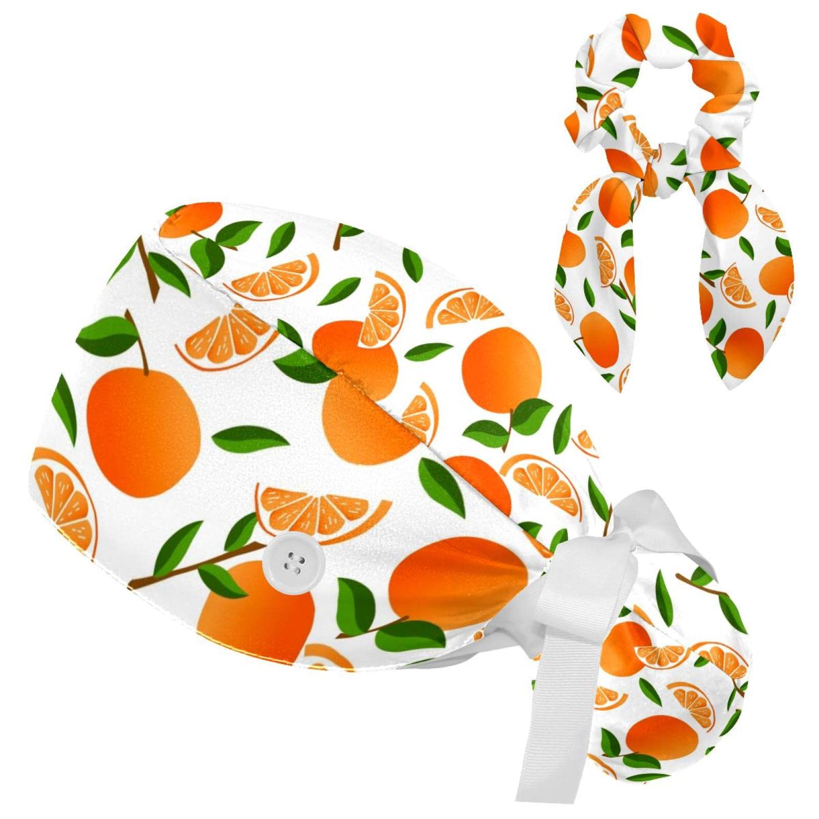 Women's Working Caps Bouffant Surgical Cap with Bow Scrunchies Pink Strawberry Pattern Ponytail Holder Tie Back Scrub Hat