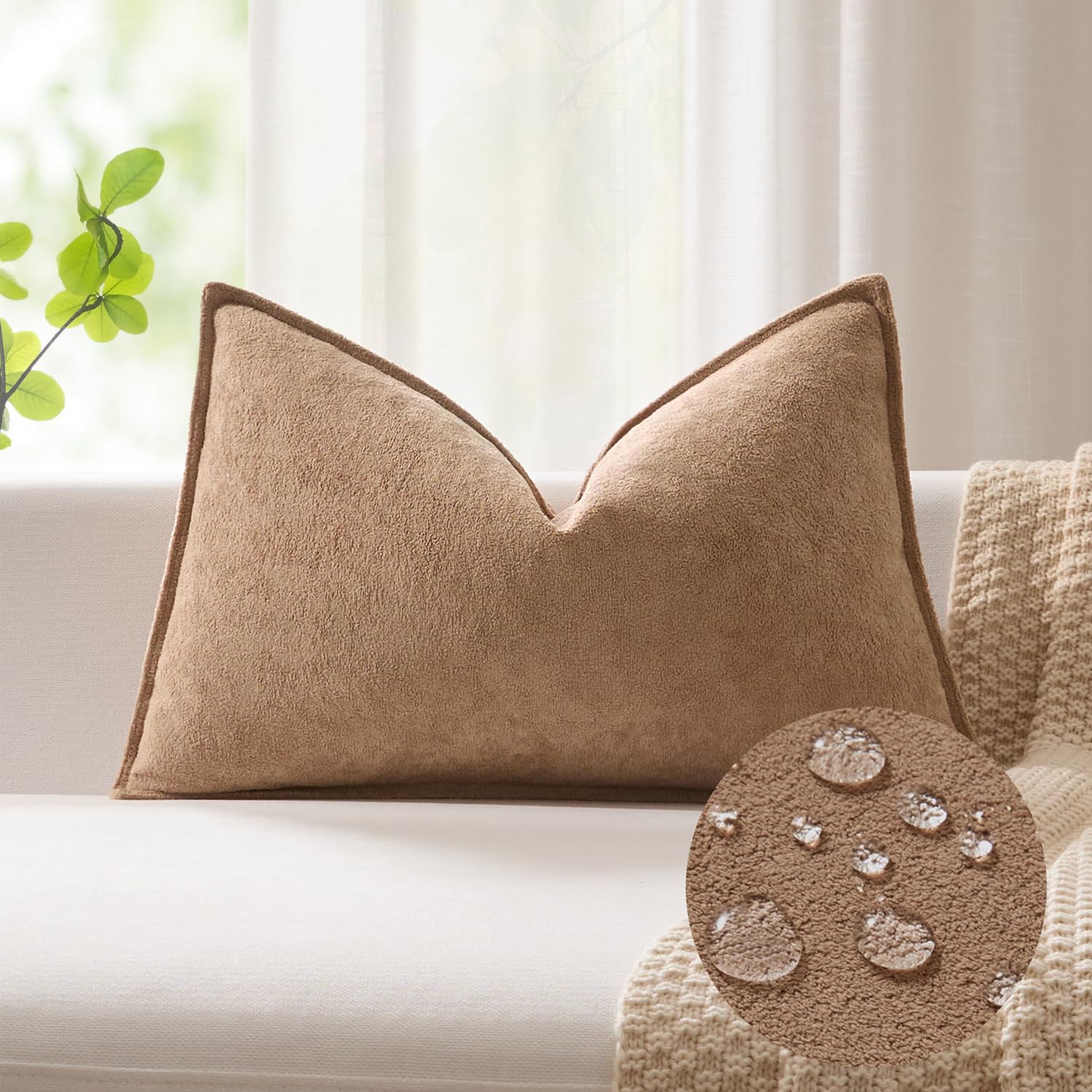 Kevin Textile Soft Waterproof Lumbar Pillow Cover 16'x24' 1 Pack, Camel Camel 24' x 16' (Pack of 1)