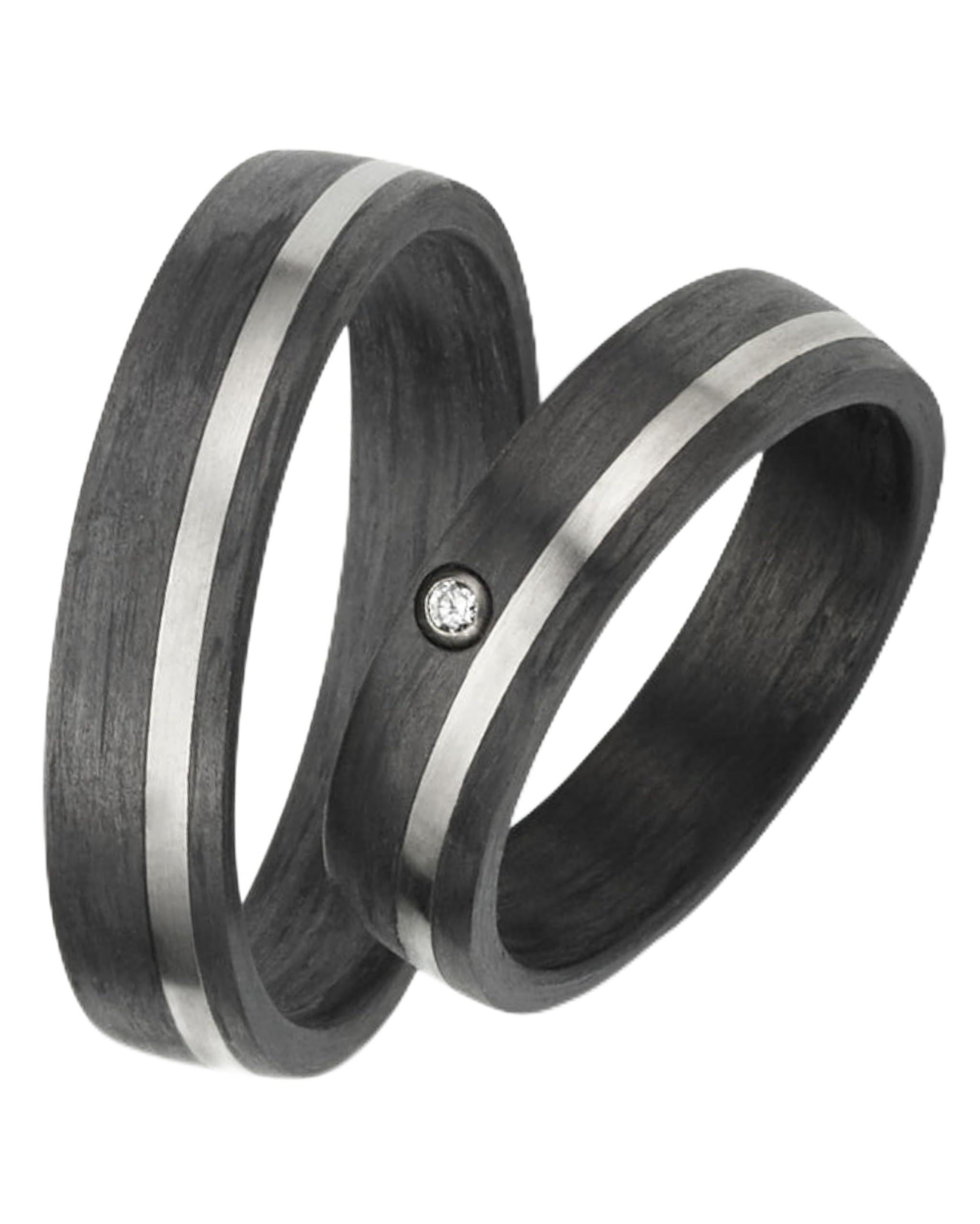 123traumringe Eheringe in Carbon & Titan I Partnerringe mit Brillant & Etui I Gravierbare Eheringe mit Ringgröße 50-70 mm I Hochwertige Verlobungsringe in 5 mm Breite & 1,9 mm Stärke I P15A