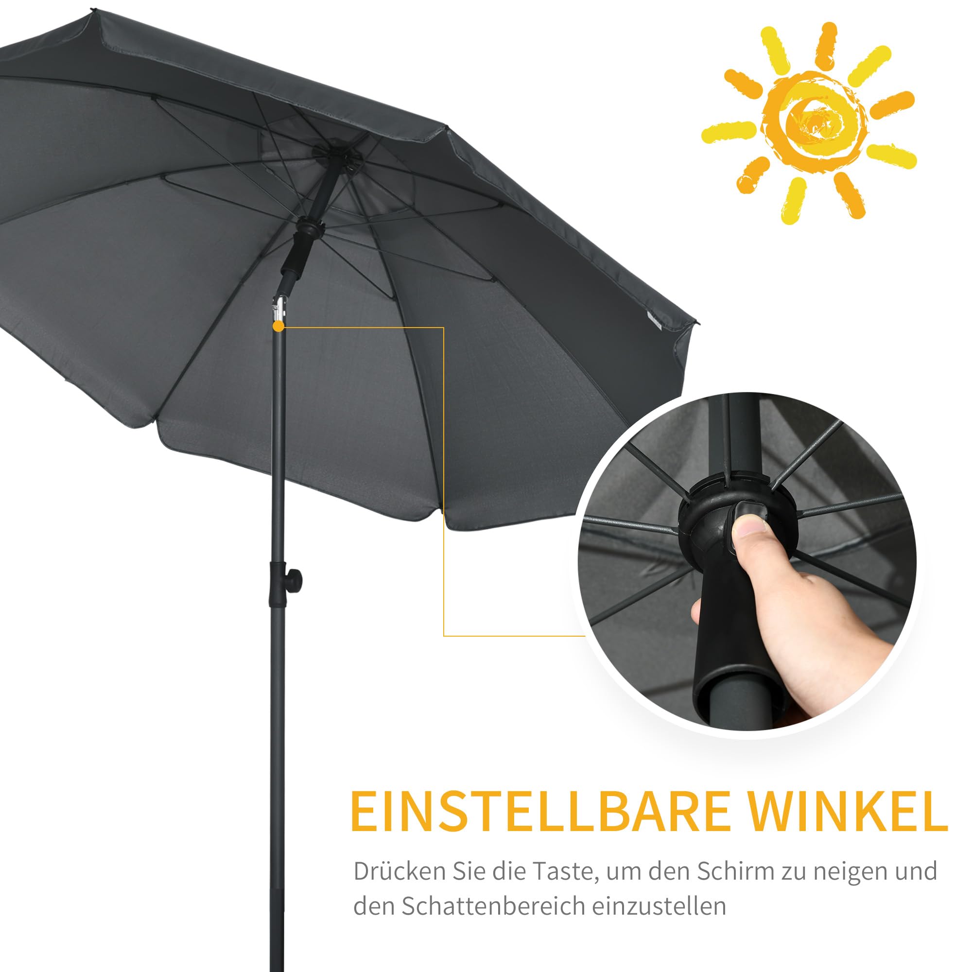 Outsunny Sonnenschirm Strand Ø180 cm UV 50+ windfest stabil Strandschirm mit UV-Schutz sturmfest Balkon-Schirm faltbarer Gartenschirm sicherer Sonnenschutz für Reisen Strand Balkon Camping