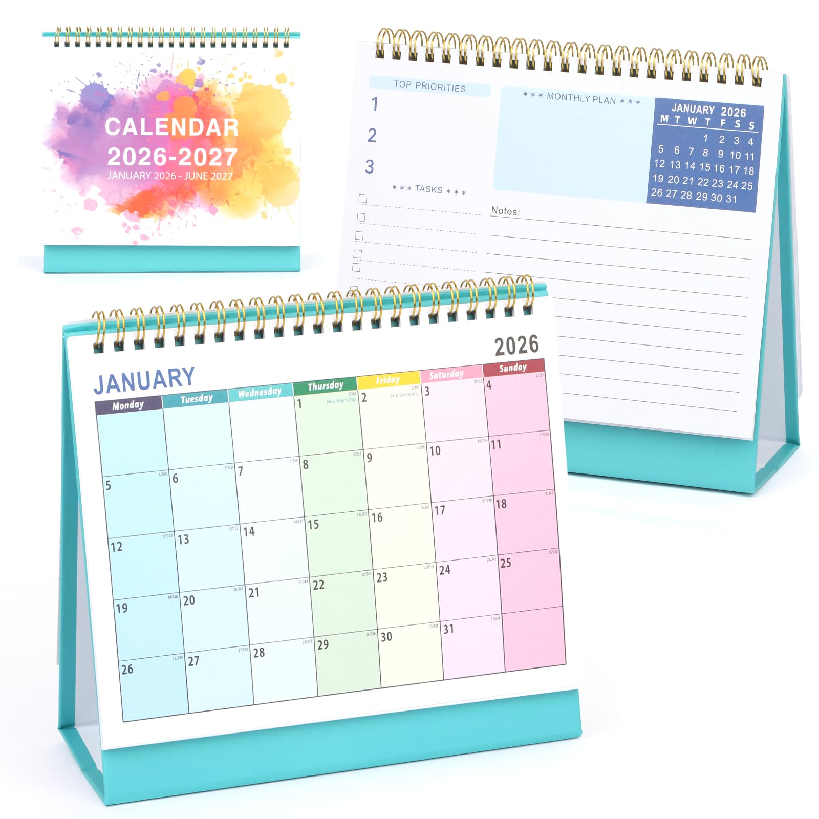 Desk Calendar 2026 uk, Runs Jan 2026 - Jun 2027, Academic Desktop Calendar, 2026 Desk Calender Monthly Standing Flip Desk Calendar Small for Family Planner Diary Starts on Monday bigger