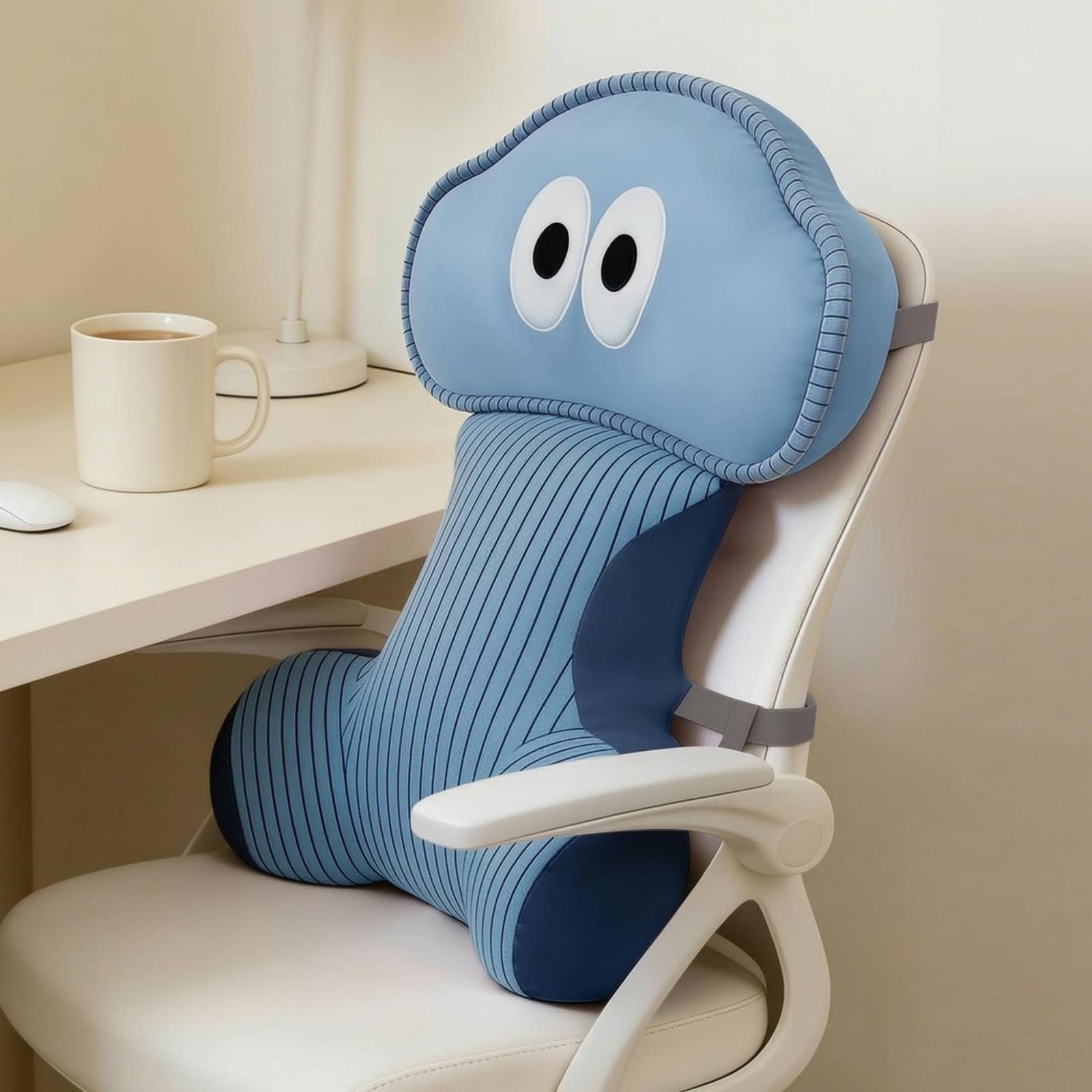 Perfeclan Cojín Ergonómico Asiento Almohadilla Respaldo Reposacabezas Cojín Silla Diseño Segmentado Ajustable con Soporte Acolchado en Poliéster y Algodón Adecuado para Oficina Lectura en Casa, Azul