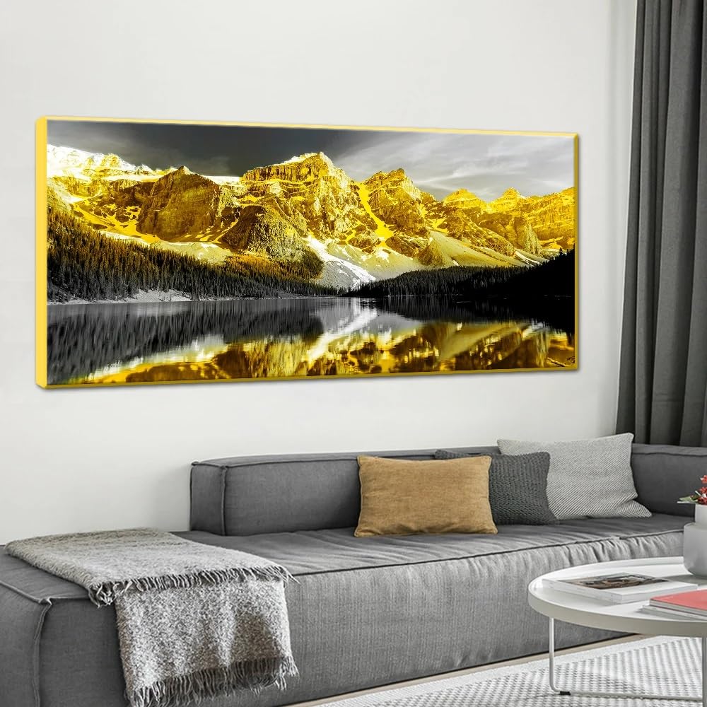 LMAIWANG Gold Mountain Landscape Wall Art Canvas Painting Scandinavian Black White Poster Prints Art for Modern Decor Picture(60x120cm/Frameless)