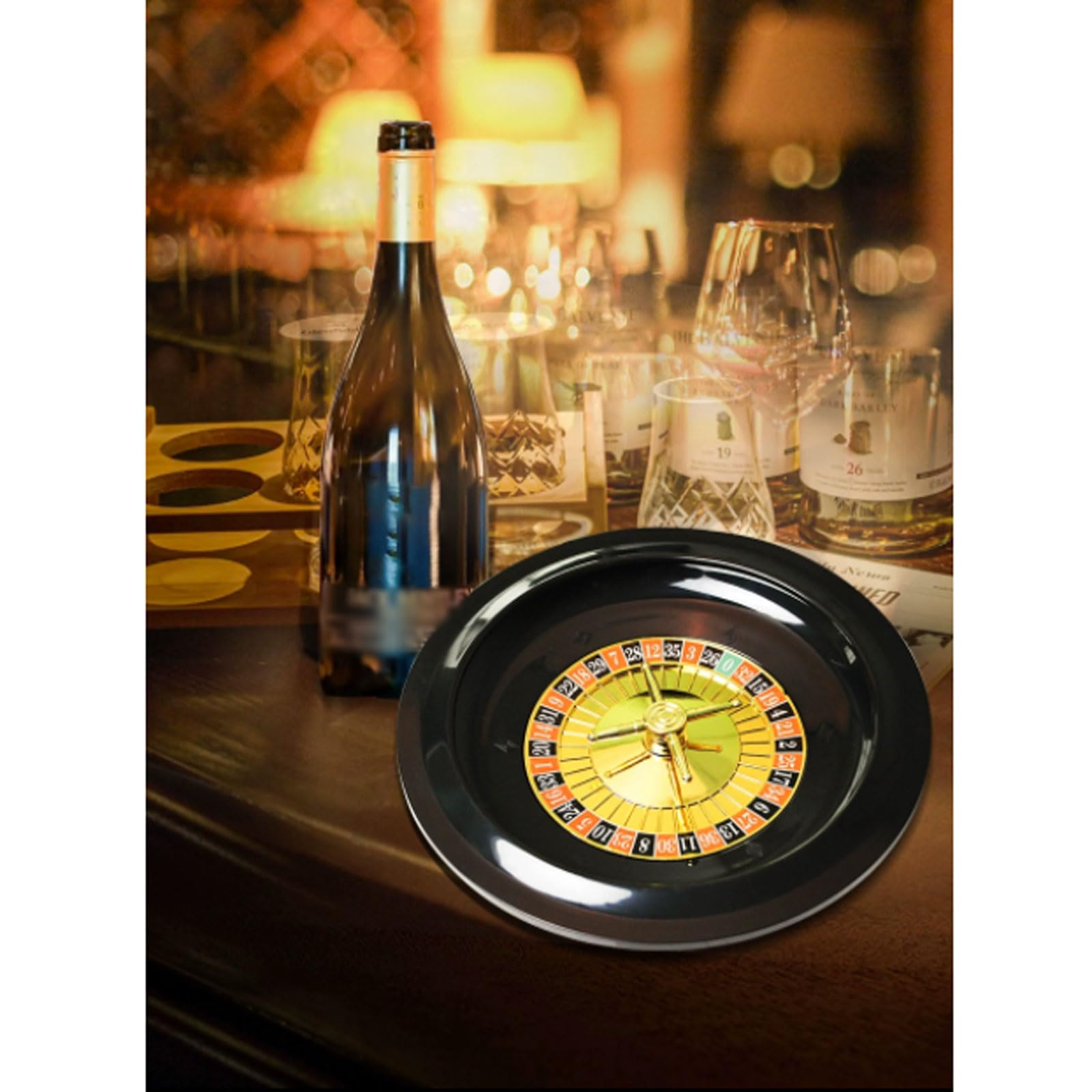 GeRRiT Roulette-Rad 18-Zoll-schwarzes Deluxe-Roulette-Rad-Set, Präzisionslager mit Einzel-Null-Layout, Roulette, Roulette-Spiele für Spieleabende Partyspiele