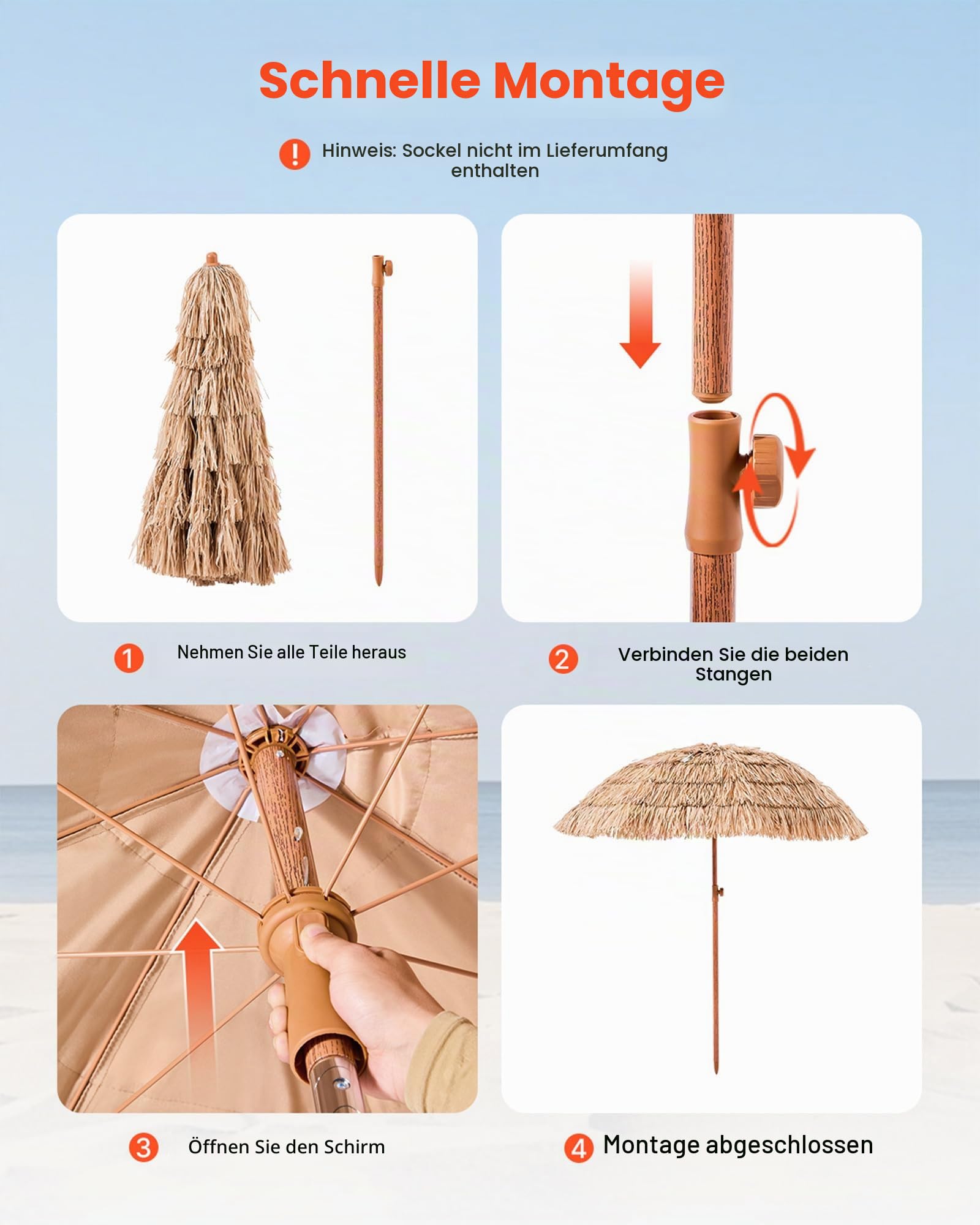 VEVOR Strohschirm Hawaii, 2 m Strohschirm neigbar, Strandschirm mit PP-Stroh & 8 Metallstreben, Gartenschirm, Marktschirm, Terrassenschirm für Strand, Terrasse, Poolrand, Hinterhof & Garten