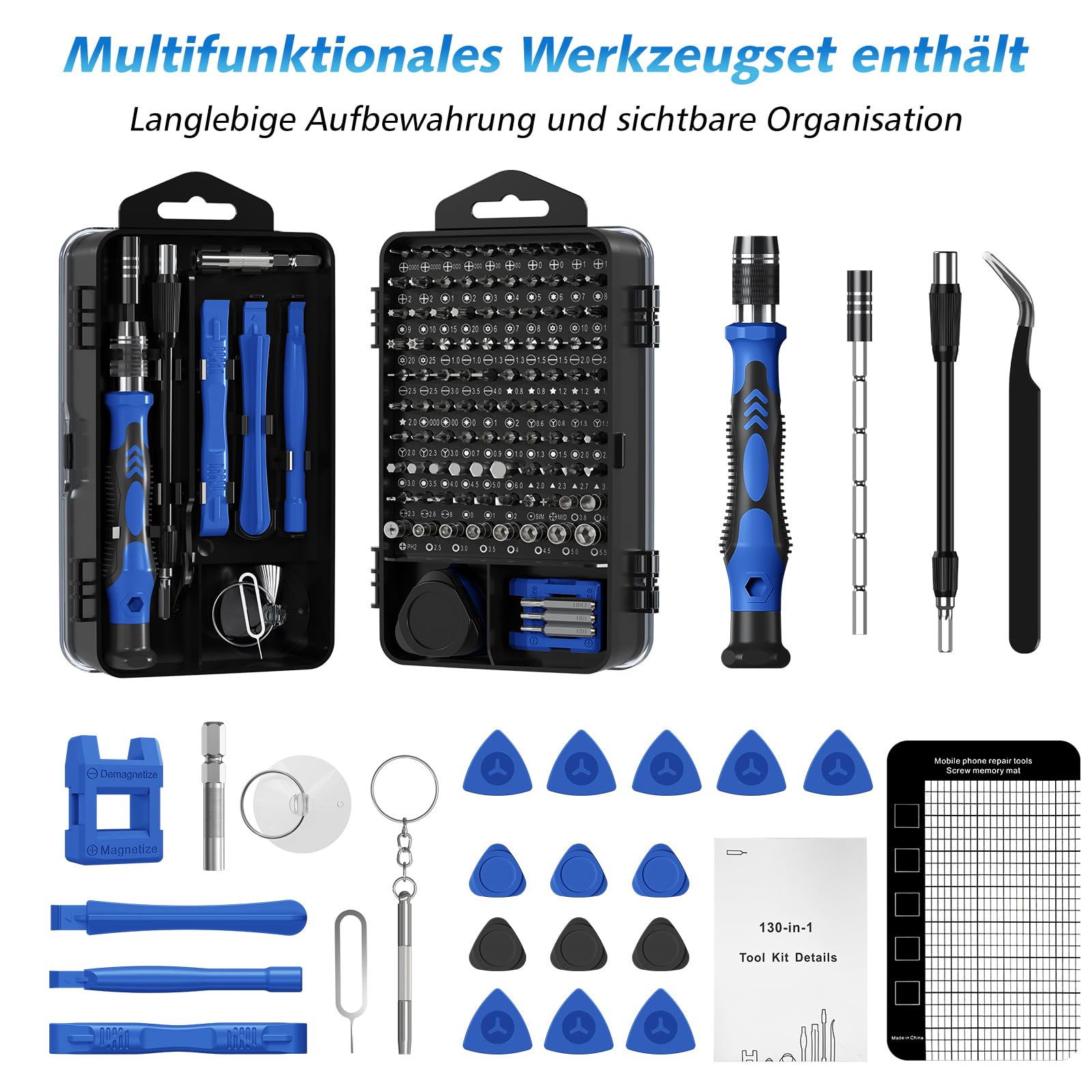 Hevanto Set di cacciaviti di precisione 130 in 1, con custodia e manico antiscivolo, kit di riparazione fai da te per smartphone, computer portatili, orologi, occhiali, cacciavite per PC