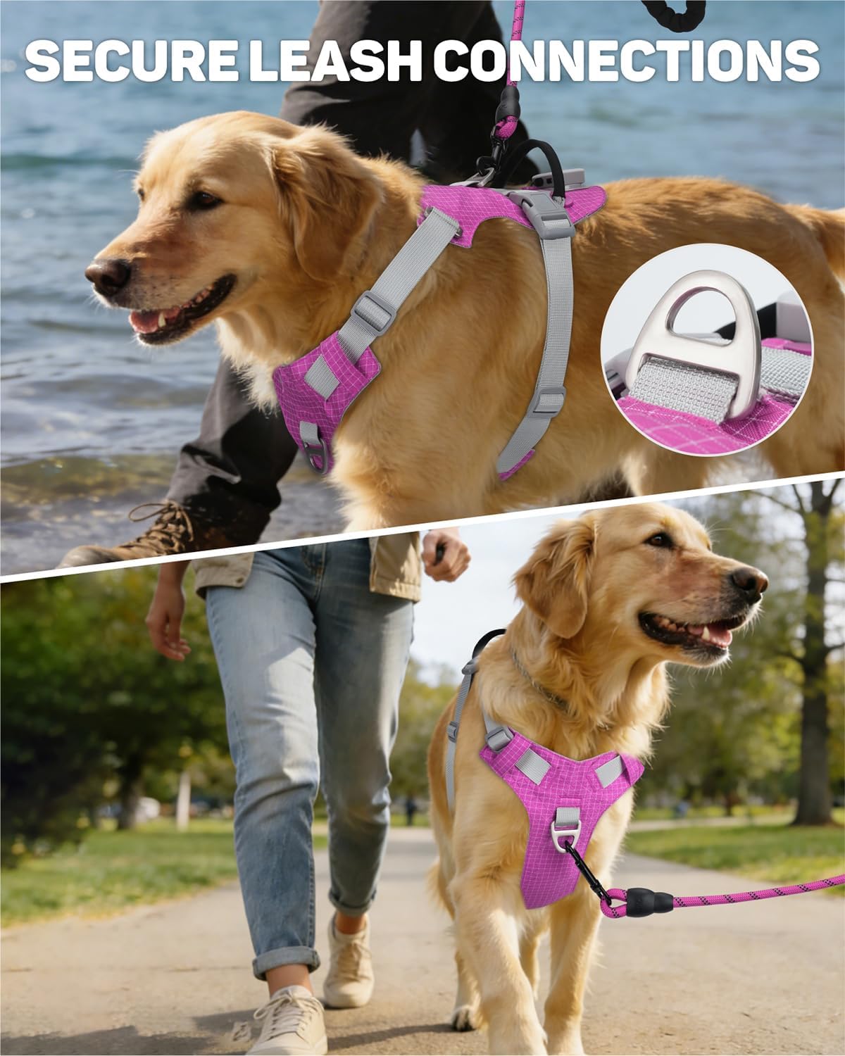 TagME No Pull Dog Harness with 2 Leash Clips,Lightweight & Visible for All-Day Walking,No Choke Pet Vest Includes AirTag Holder for Extra Large Dogs,Fuchsia Pink