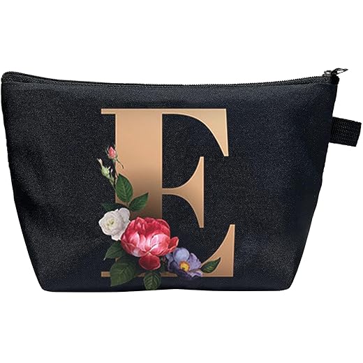 CTNUOBEE A Initial Makeup Bag Small Comestic Bag Gold Alphabet with Flower Letter Makeup Bag Portable Travel Stuff Bag Zipper Toiletry Pouch Personalized Gifts for Women(A)