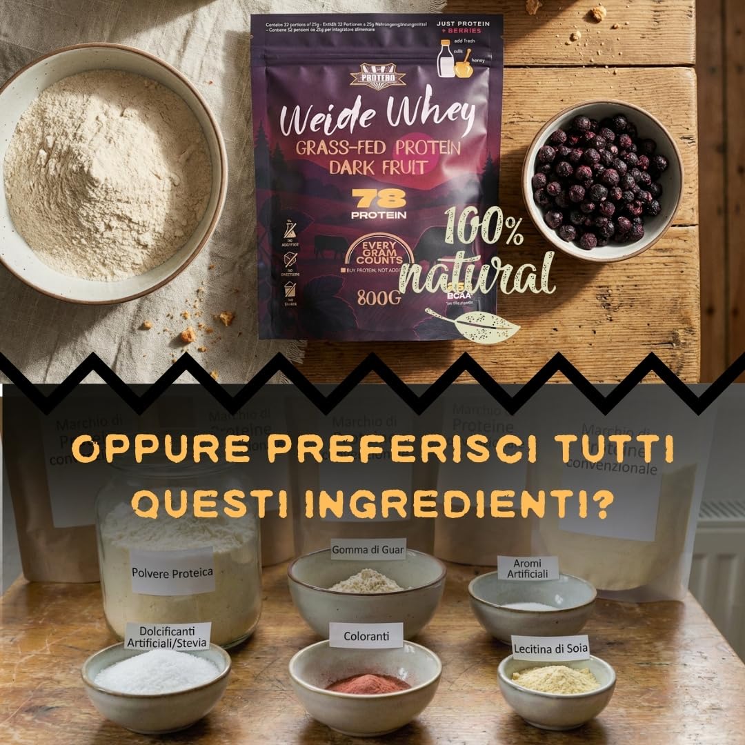 Protero Weide Whey Dark Fruit • Qualità Grass-Fed • Senza Zuccheri né Dolcificanti Aggiunti • 800g
