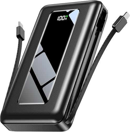 Cargador portátil con batería esencial de 50000 mAh para viajes, campamento, con cables integrados, carga rápida PD de 22.5 W, cargador de teléfono