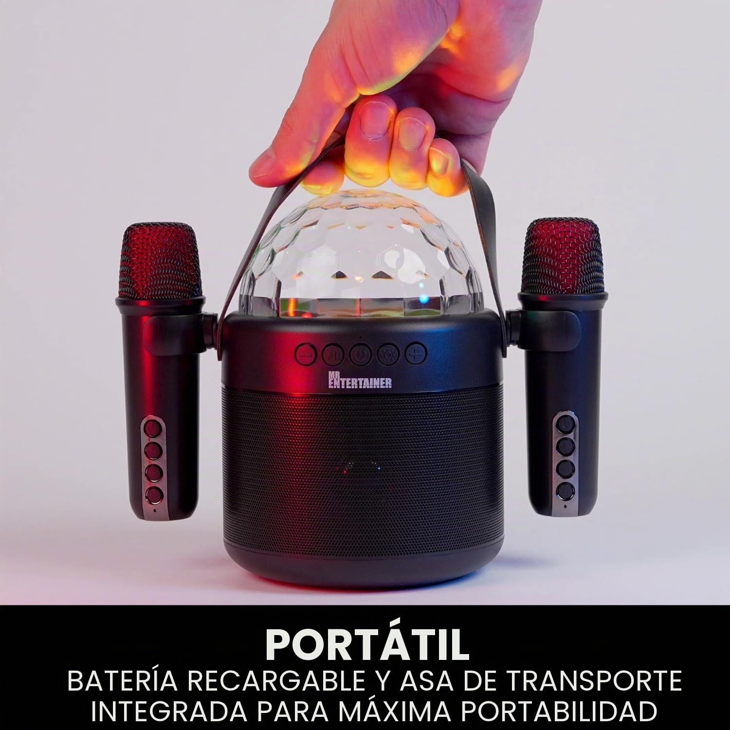 ORBIT Máquina de karaoke portátil con micrófonos inalámbricos y luz LED de bola de discoteca, habilitada para inalámbrica, batería recargable, perfecta para niños y fiestas en casa por Mr Entertainer