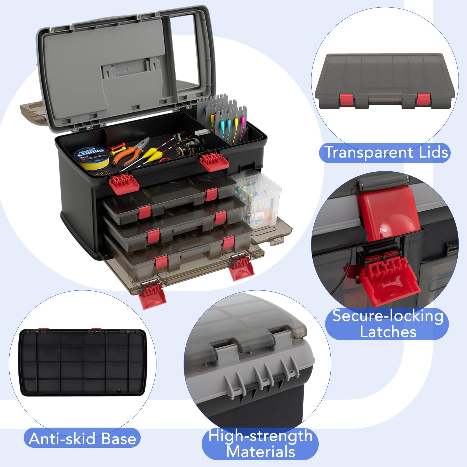 Amazon.com : Toolsempire 5 Layers Tackle Box, Fishing Tackle Box Organizer  with Top Storage, 3 Removable Utility Boxes & Adjustable Dividers, Tackle  Storage Box Portable Tool Box for Fishing : Sports & Outdoors