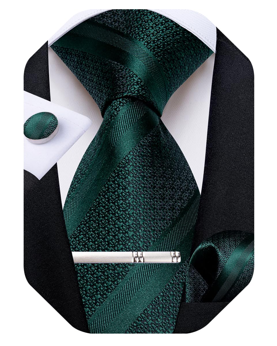 DiBanGu Mens Striped Tie Silk Woven Necktie and Pocket Square Cufflinks Tie Clip Set Wedding Business Formal Gift Tie for Men