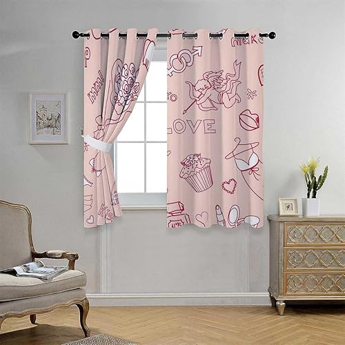Sound Dampening Curtains Pink Love Graffiti Grommet Short Blackout Door Curtain Cortinas para Ventanas De Cuarto 55Inch Width by 55Inch Length,2
