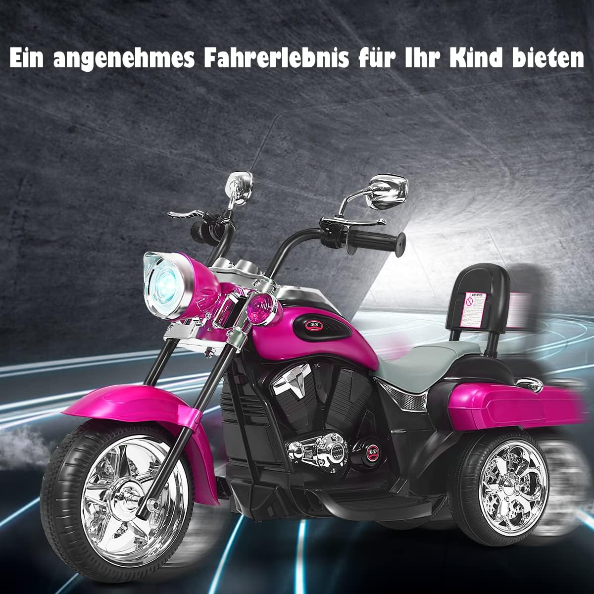 FANTASK Kinder Elektromotorrad mit verstellbarem Scheinwerfer, Dreirad Elektromotorrad mit Sound, Horn, Rückspiegel, Pedalen, Geschwindigkeit 2,5-3 km/h, Rot